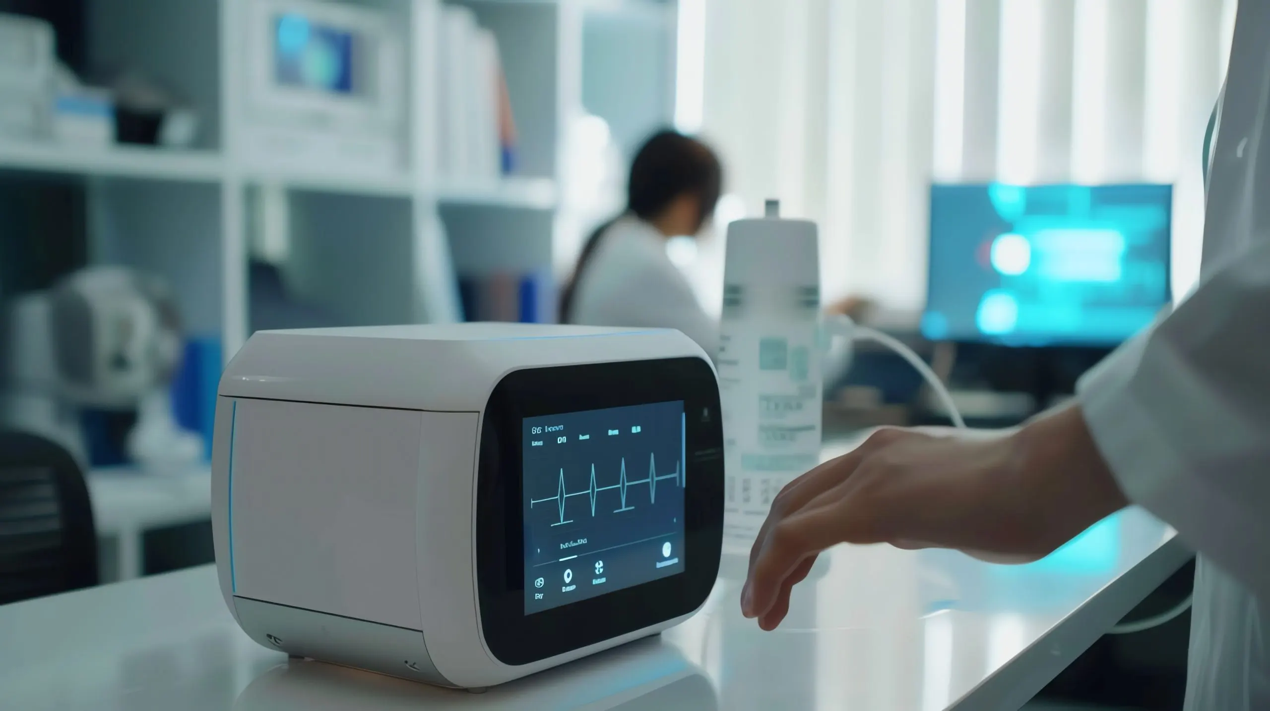 KSA Neurostimulators Devices Market Outlook 2035 doctor-white-coat-checks-medical-device-with-heart-rate-screen-scaled