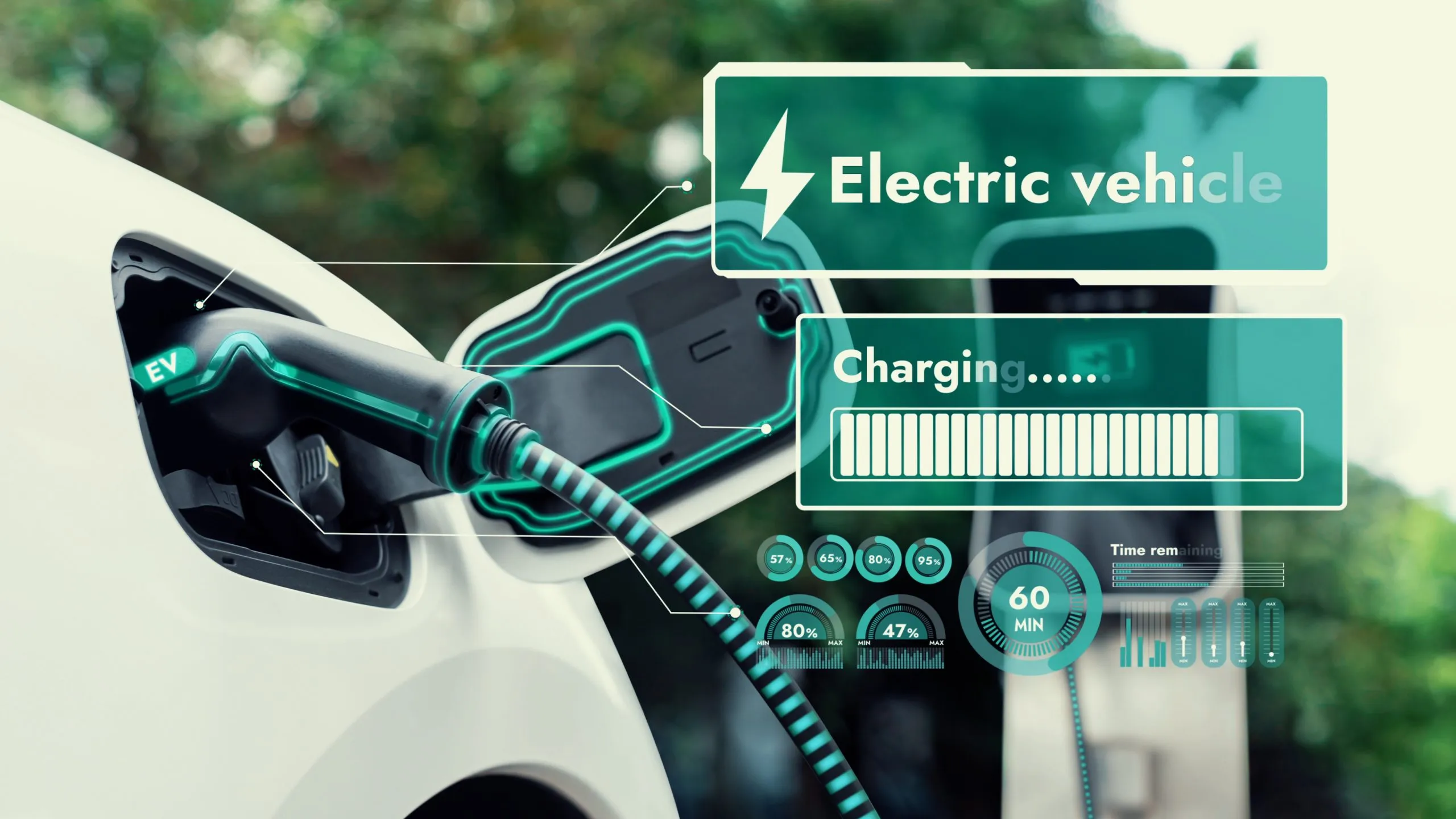 The Future of Electric Mobility in Vietnam’s EV Battery Management System Market with EV Registrations Surpassing 75,000 Units electric-car-plug-into-ev-charger-display-battery-status-hologramperuse-scaled
