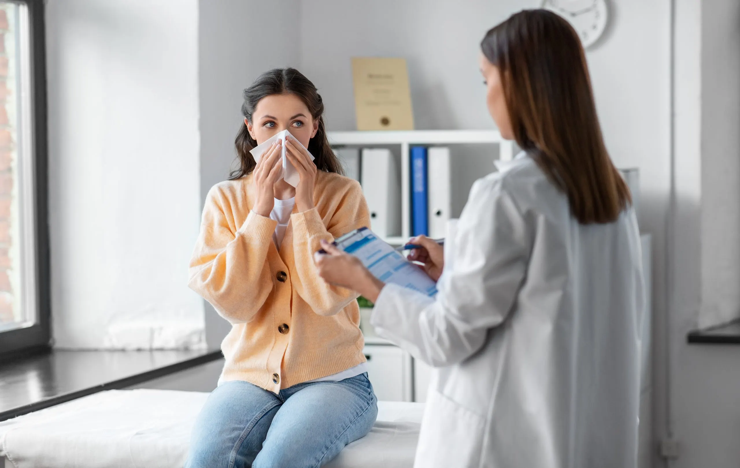 Philippines Allergy Testing Market Outlook 2035 female-doctor-woman-blowing-nose-hospital-scaled