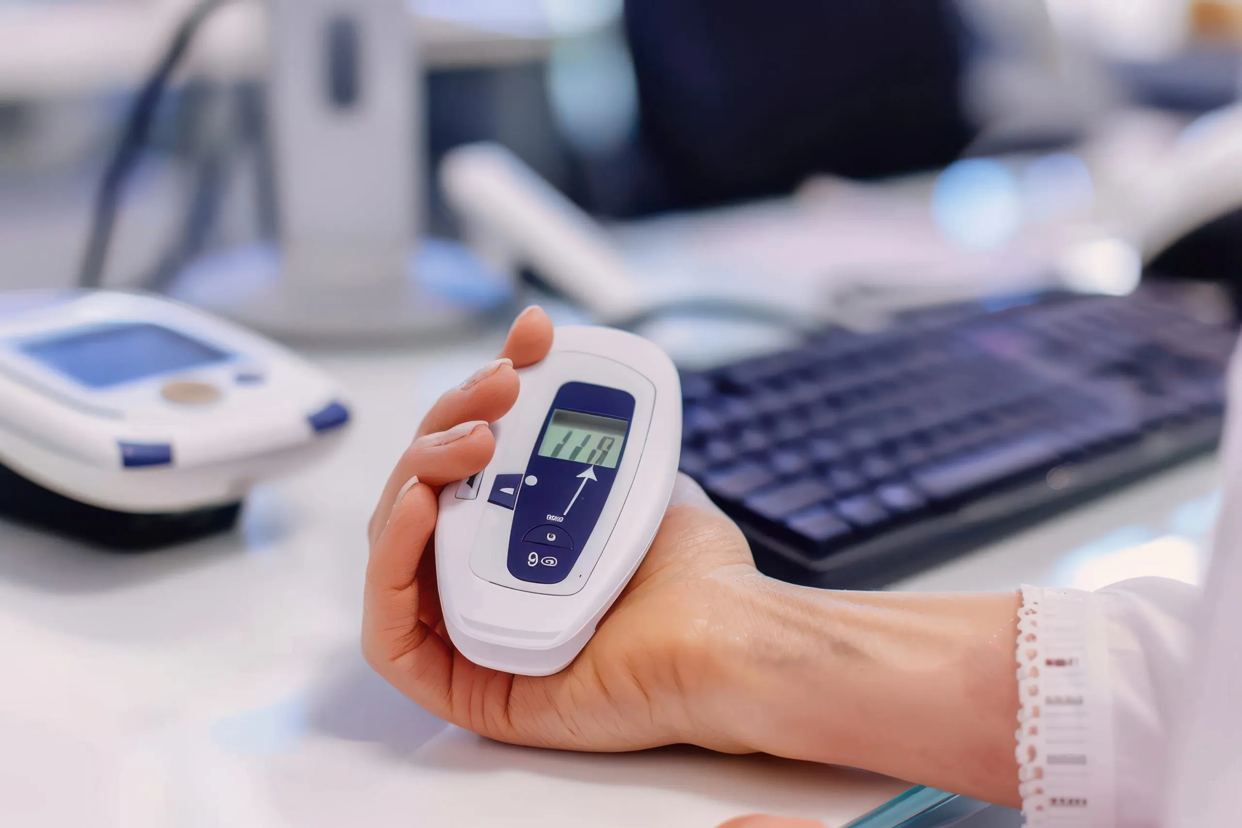 KSA Smart Glucose Meters Market Outlook 2035 female-using-glucose-meter-measuring-monitoring-blood-level-healthcare-mellitus-diabete-scaled