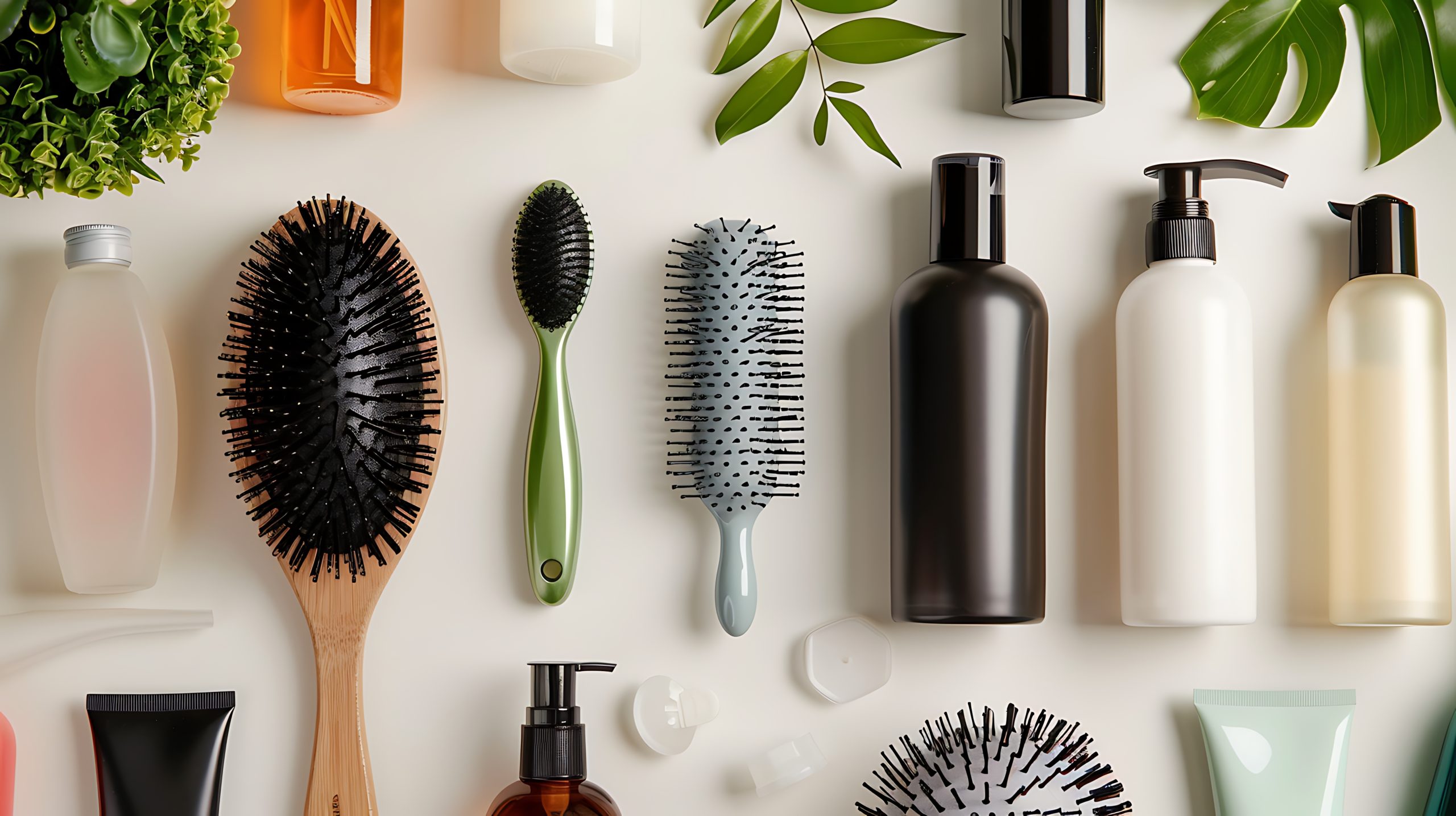flat-lay-hair-care-products-brushes-white-background-scaled