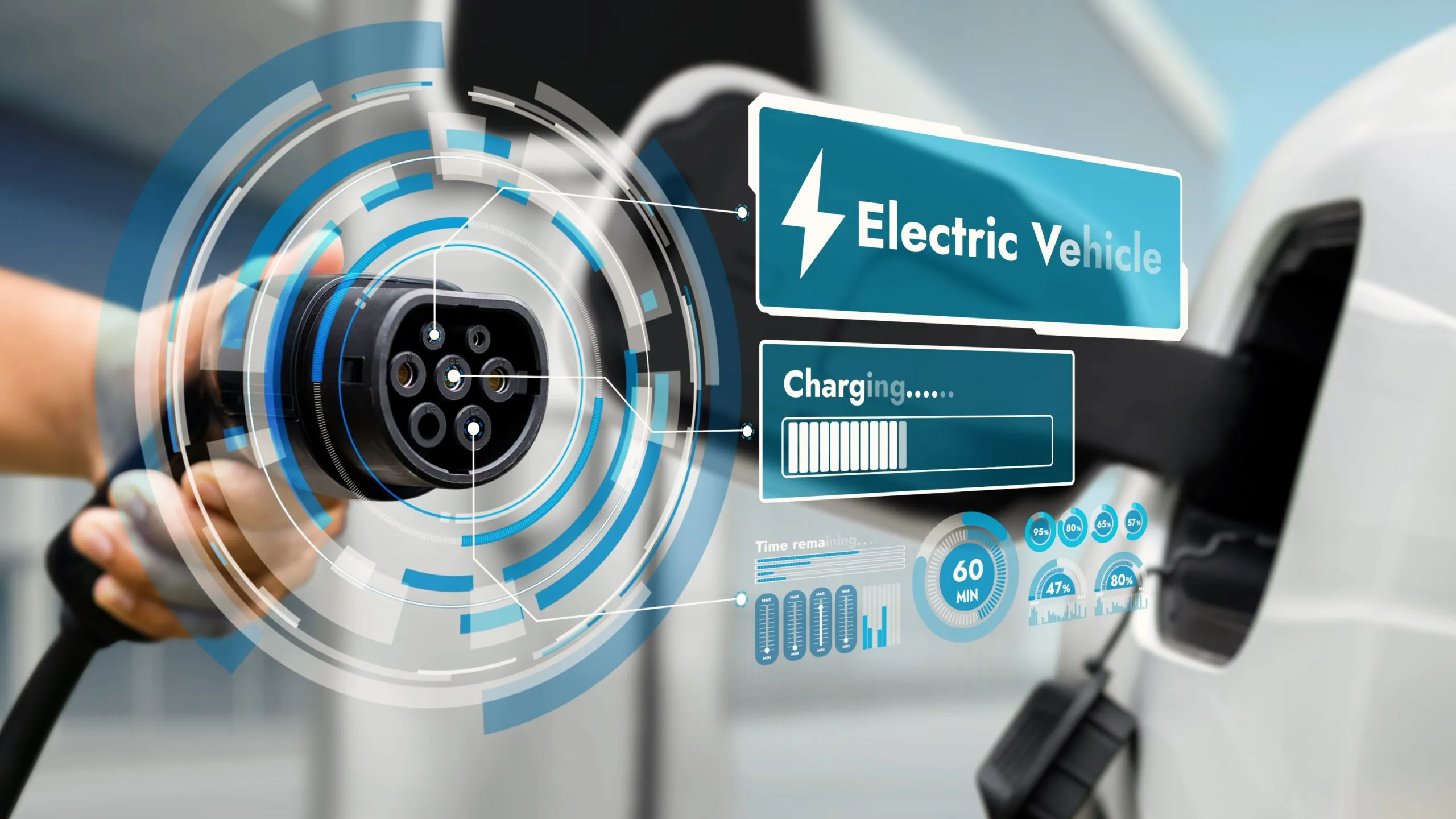 Singapore EV Battery Management System Market Surges with 20% EV Adoption Growth focus-hand-pointing-ev-charger-front-camera-display-smart-battery-status-hologram-blurry-background-electric-car-charger-using-clean-energy-reducing-co2-emissionperuse-scaled