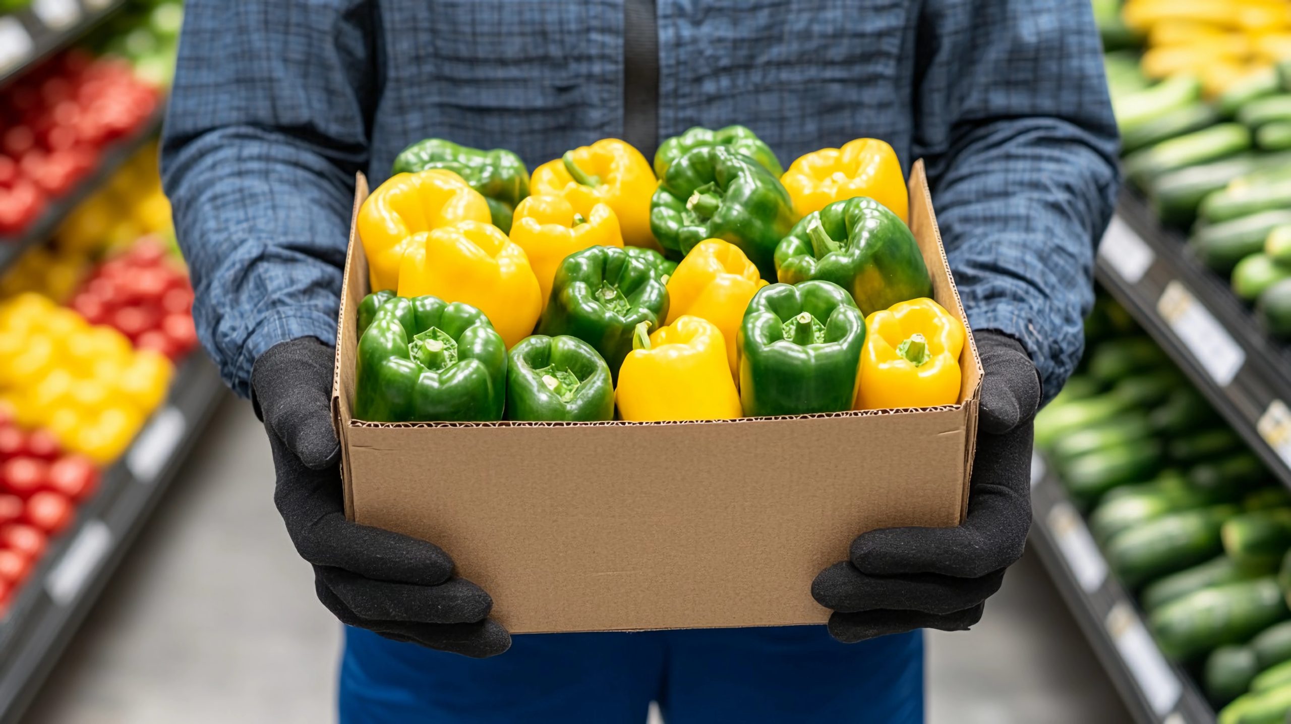 freshly-harvested-green-yellow-bell-peppers-held-by-worker-grocery-store-scaled
