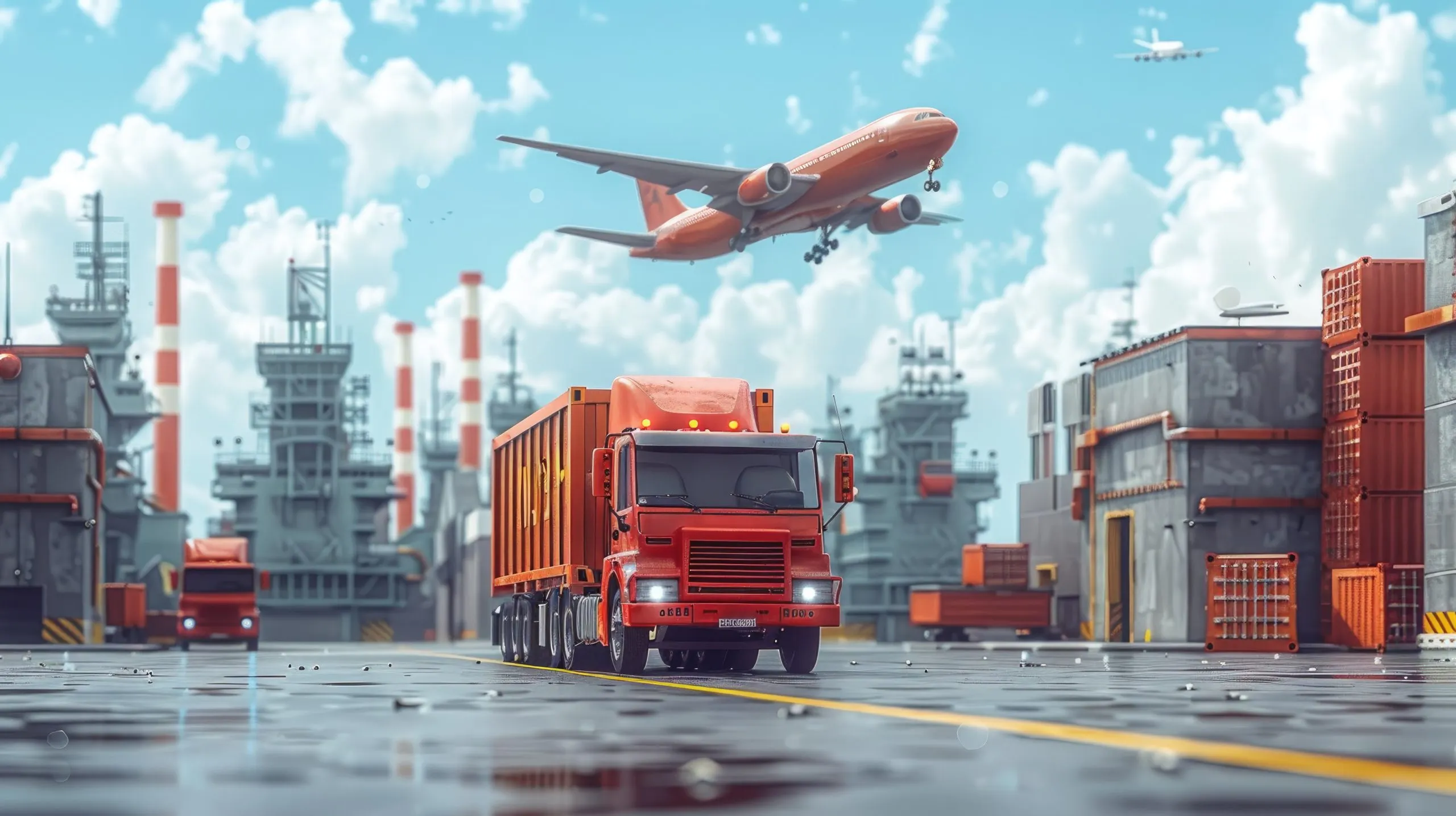 Nigeria Freight Forwarding Market Expected to Grow by 10% CAGR and Reach $15 Billion Driven by E-Commerce and Trade Expansion logistics-cargo-ship-airplane-sky-big-port-trucks-fast-instant-delivery-concept-ar-169-sty-scaled