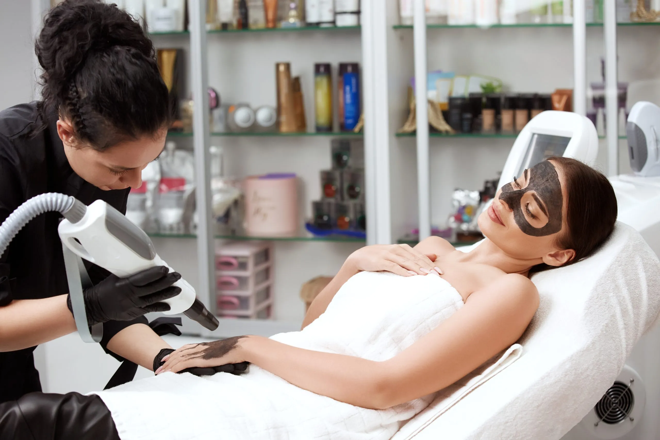 Philippines Laser Hair Removal Devices Market Outlook to 2035 luxury-woman-spa-with-carbon-mask-face-cosmetologist-working-her-arm-scaled