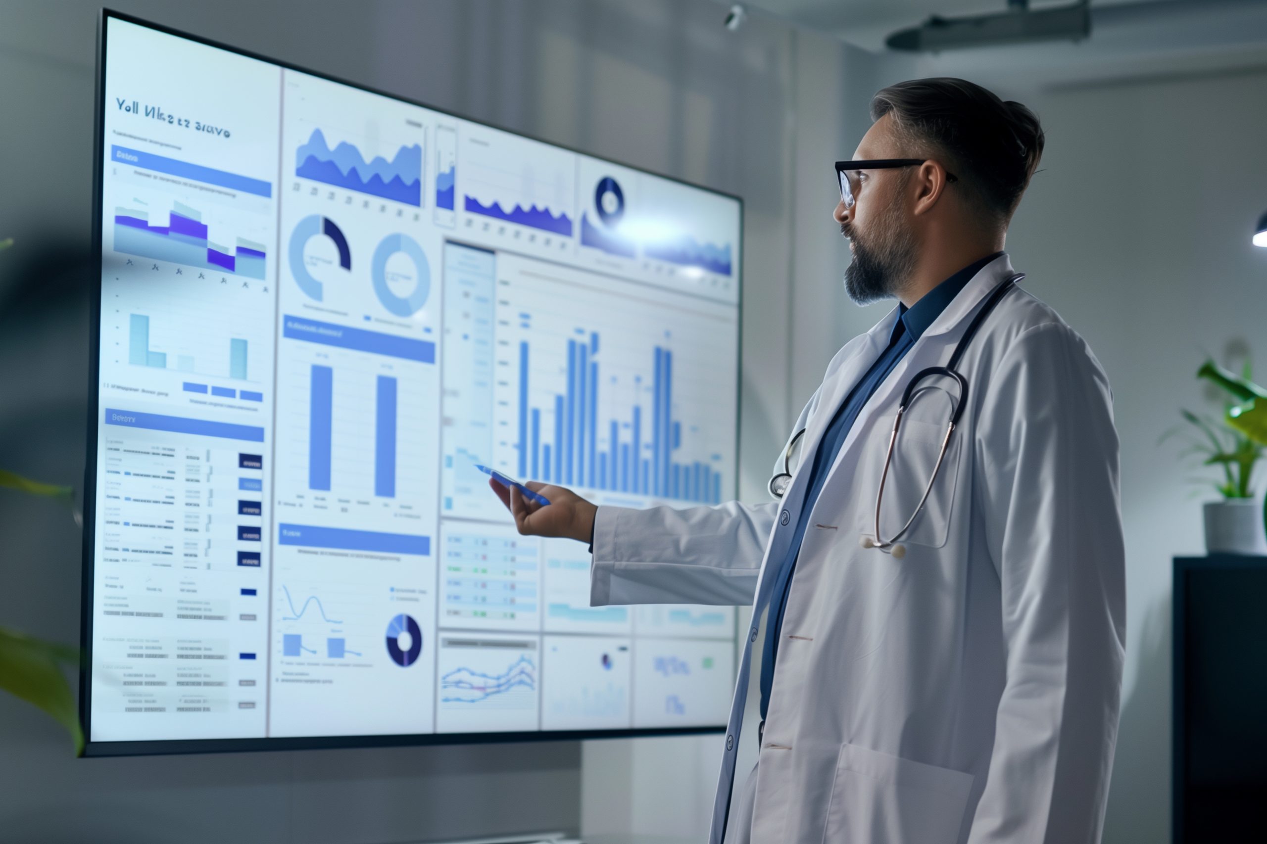 Philippines Predictive Analytics in Healthcare Industry: Key Trends, Barriers, and Future Prospects with Projected CAGR of 16% man-lab-coat-is-pointing-screen-with-charts-diagrams-scaled