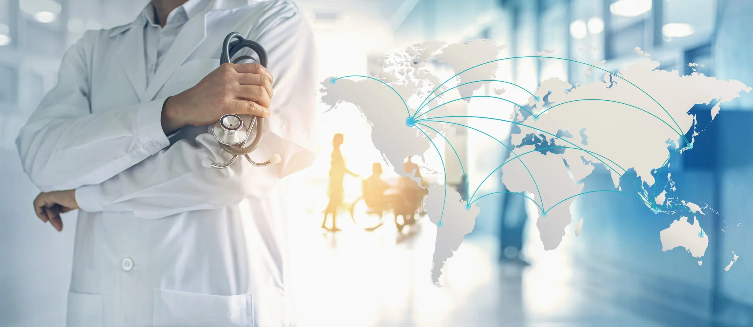 How Spain’s Healthcare System Is Driving Medical Tourism Growth Supported by 120K+ International Patients and 30–70% Cost Savings medicine-doctor-with-stethoscope-network-connection-interface-screen-hospital-background-medical-healthcare-concept-scaled