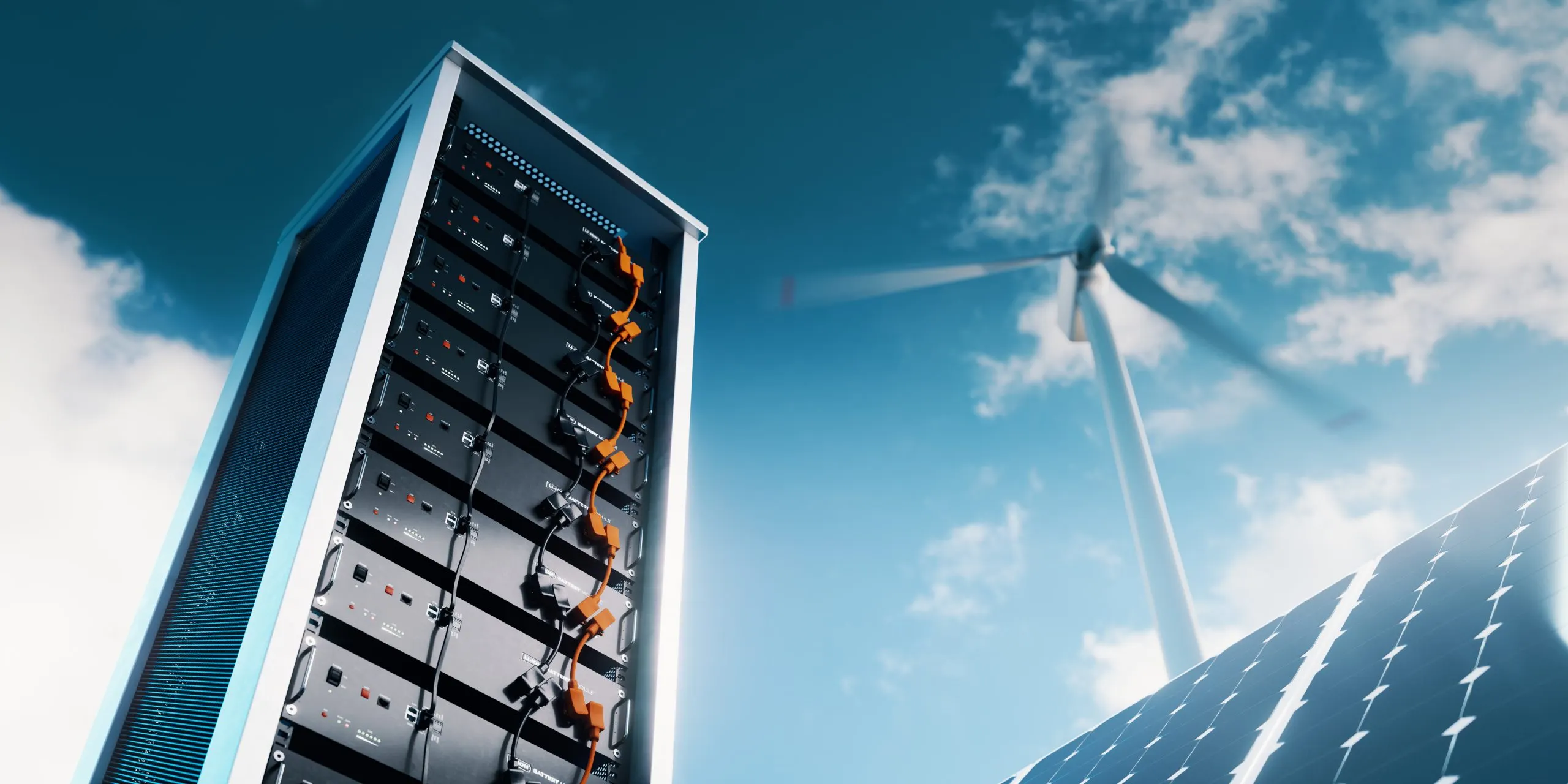 Canada Energy Storage Market Outlook to 2035 picture-shows-energy-storage-system-lithium-battery-modules-complete-with-solar-panel-wind-turbine-background-3d-rendering-scaled