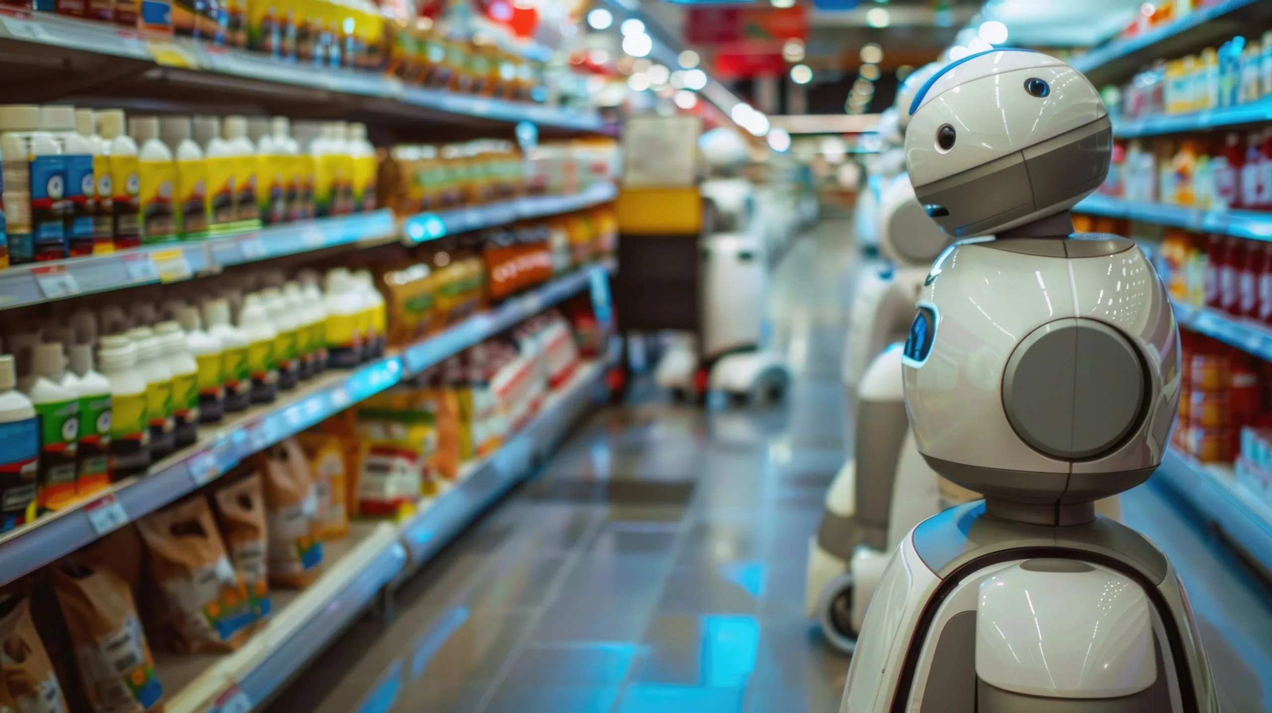 South Korea’s Robotics Revolution with Market Trends, Predictions, and Projected Growth of 15% CAGR in the upcoming years robot-restocks-shelves-modern-retail-store-showcasing-cuttingedge-automation-aig62-scaled