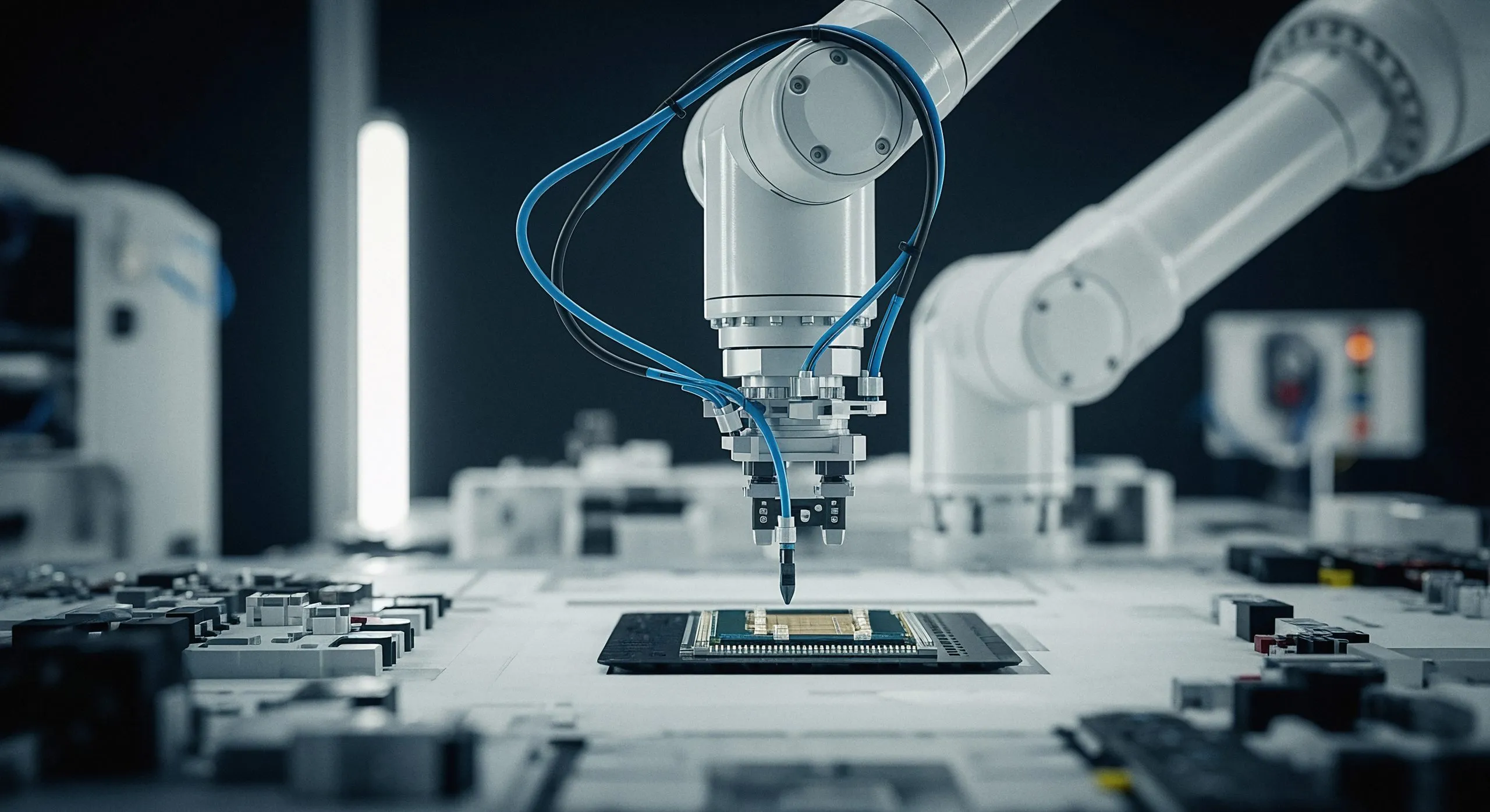 Qatar Semiconductor Manufacturing Market Driving Innovation and Diversification with $110 Million Equipment Market Growth robotic-arm-placing-chip-circuit-board-scaled