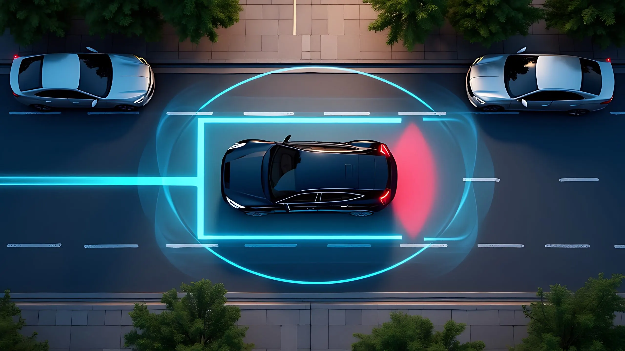 Philippines Blind Spot Detection Systems Market Outlook 2035 smart-car-parking-assist-system-is-visualized-from-top-view-featuring-autonomous-technology-secure-road-scanning-selfparking-scaled