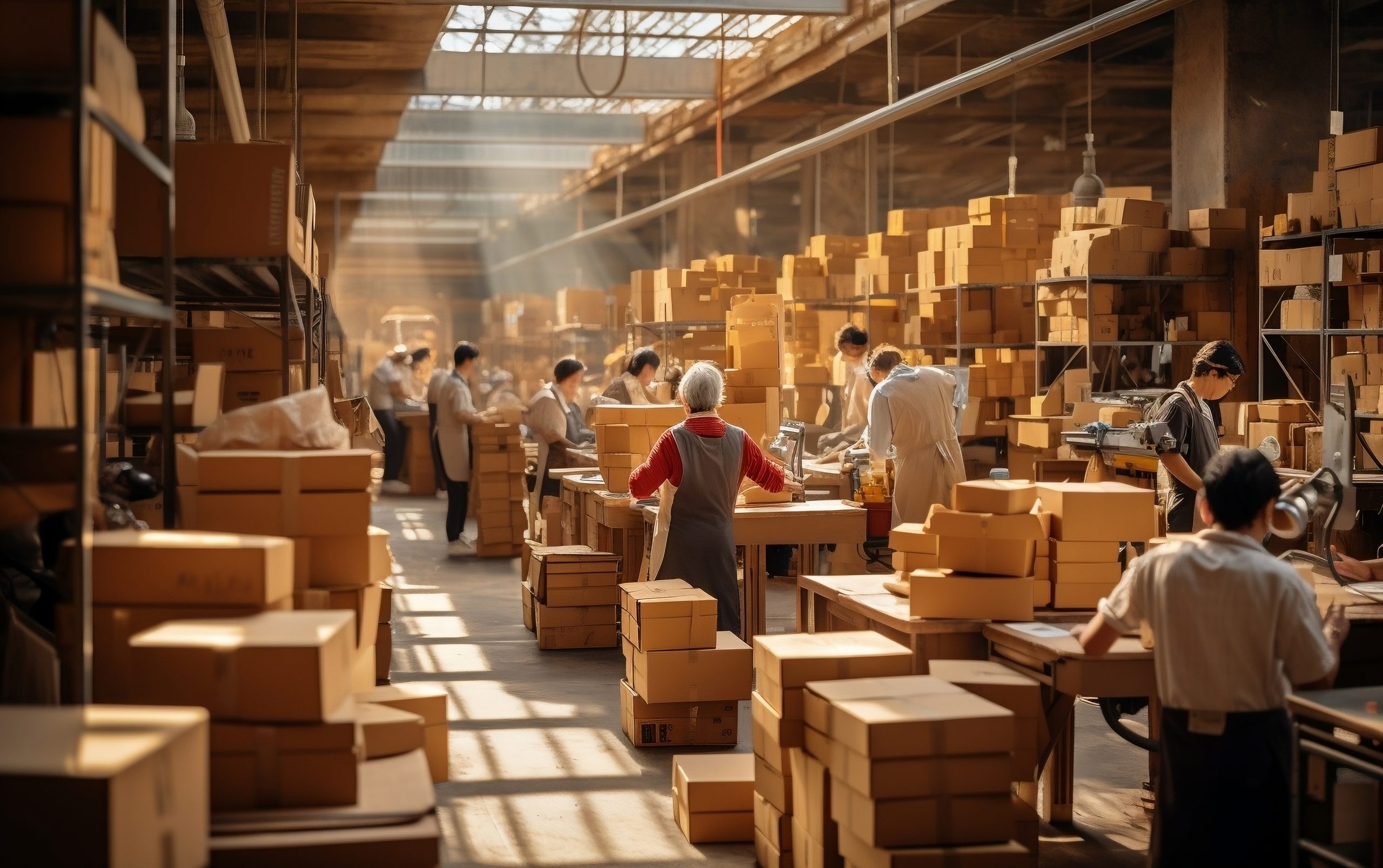 workers-working-warehouse-shelves-filled-with-cardboard-boxes-packages-packets-ai-scaled