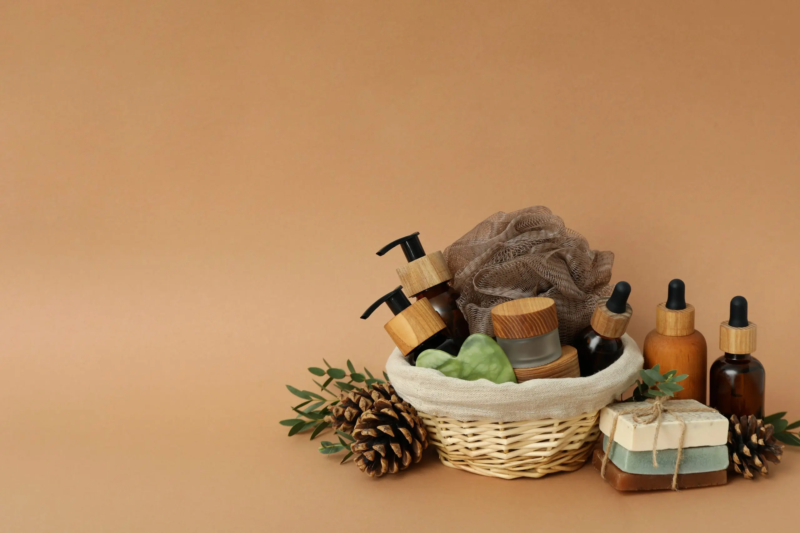 Singapore Organic Personal Care Market Outlook to 2035 concept-gift-with-basket-cosmetics-beige-background-scaled