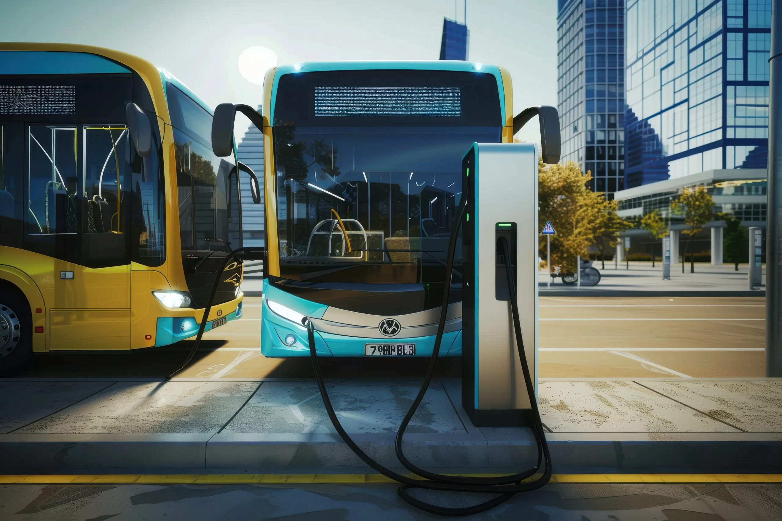 USA Electric Bus Market from Transit Electrification to Zero-Emission Mobility with 17.5% CAGR Forecast electric-city-bus-recharging-bus-charge-station-connected-with-power-cable-electric-city-b-scaled