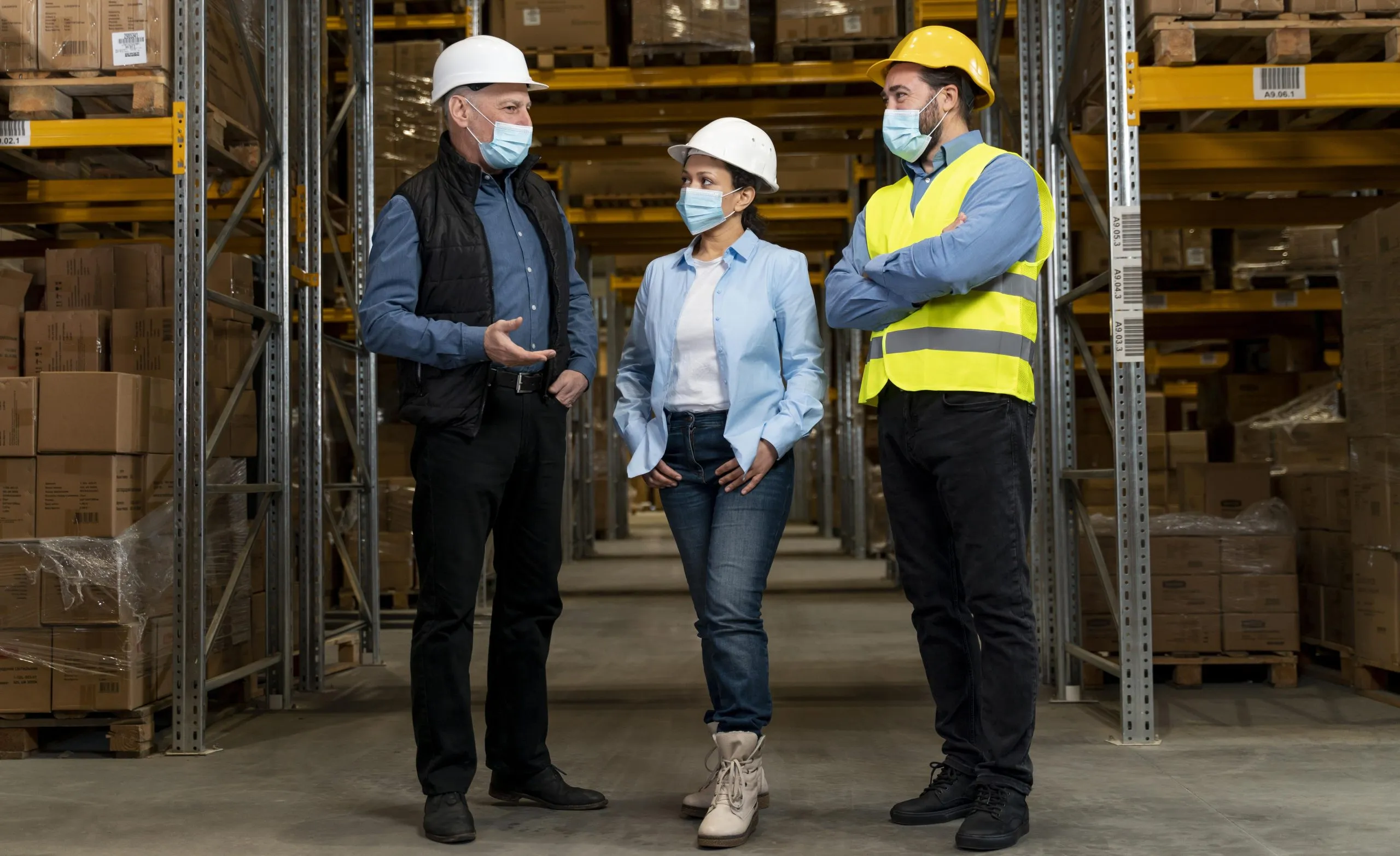 KSA Industrial Protective Footwear Market Outlook to 2035 employees-with-masks-working-warehouse-scaled