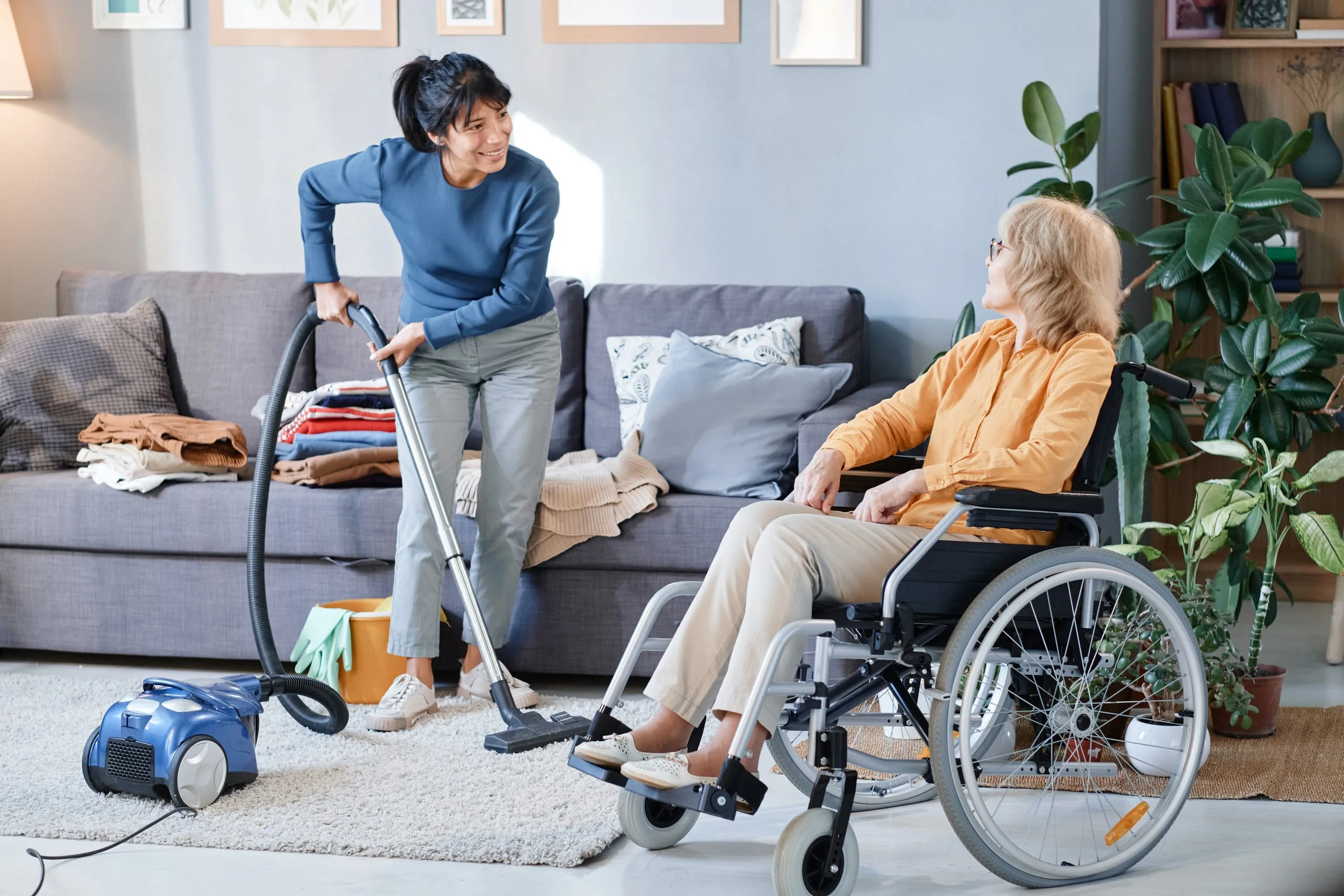 Understanding the Expansion of Home Care Services in India with 12 % Annual Growth and $6 Billion Market Size housemaid-using-vacuum-cleaner-clean-carpet-room-she-helping-senior-woman-who-using-wheelchair-scaled