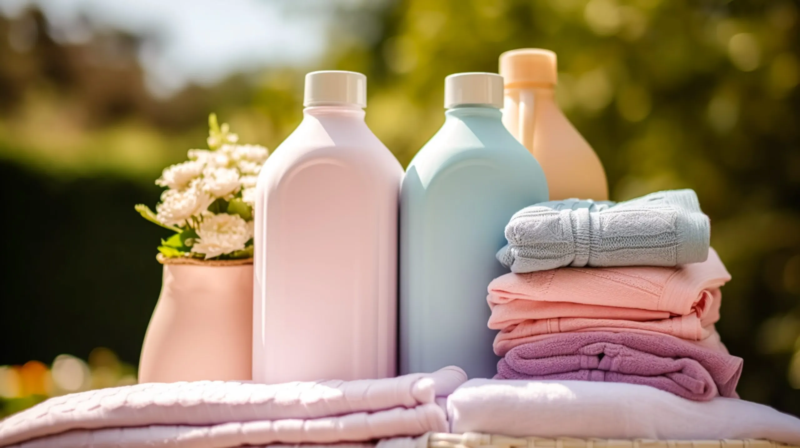 UK Fabric Softeners and Conditioners Market Outlook to 2035 laundry-housekeeping-homemaking-clean-folded-clothes-detergent-conditioner-bottles-garden-country-cottage-style-generative-ai-scaled