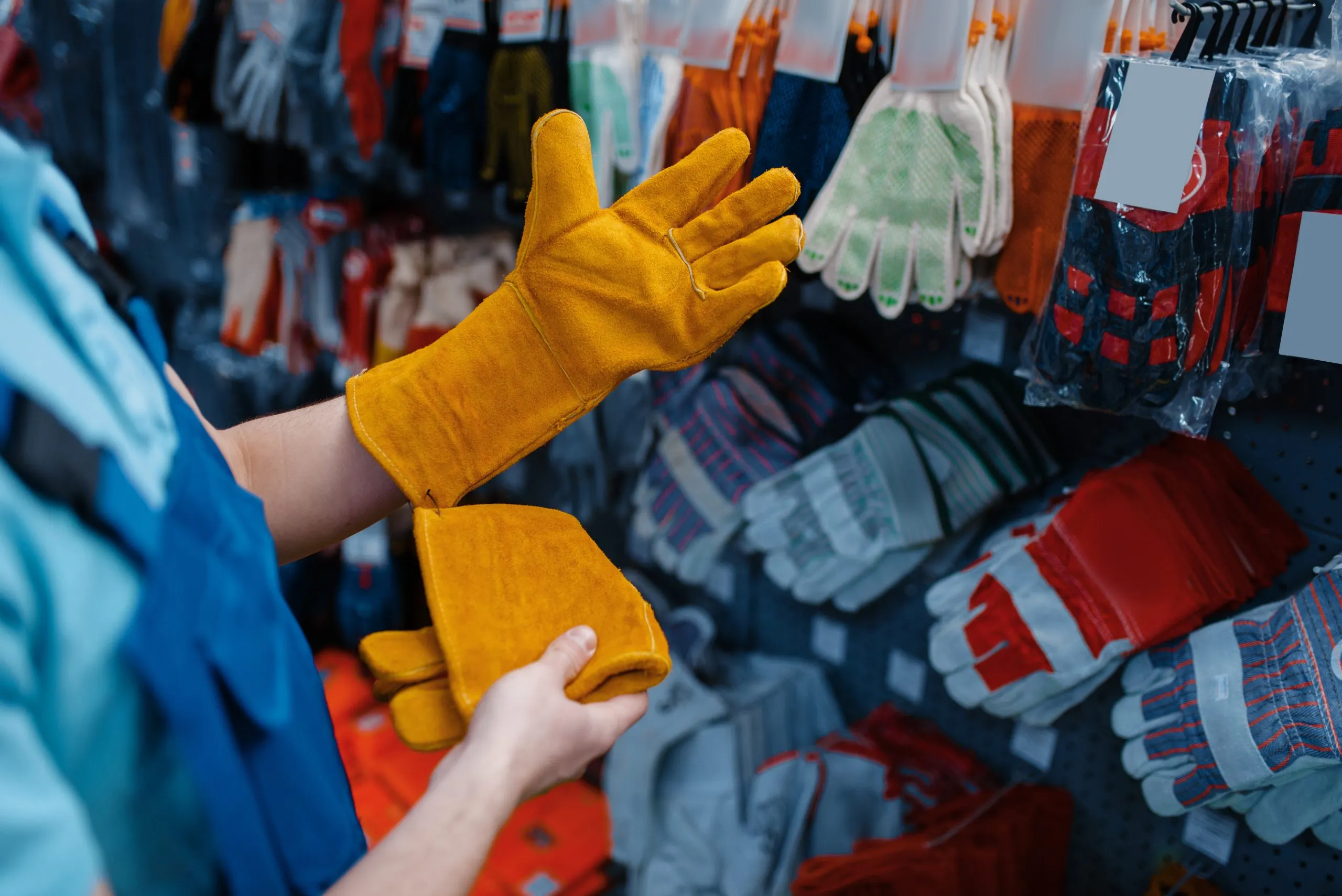 Vietnam Hand Gloves Market Outlook Showing $1.2B Revenue and 7% CAGR Consumer Trends and Key Drivers male-worker-uniform-puts-gloves-tool-store-choice-professional-equipment-hardware-shop-instrument-supermarket-scaled