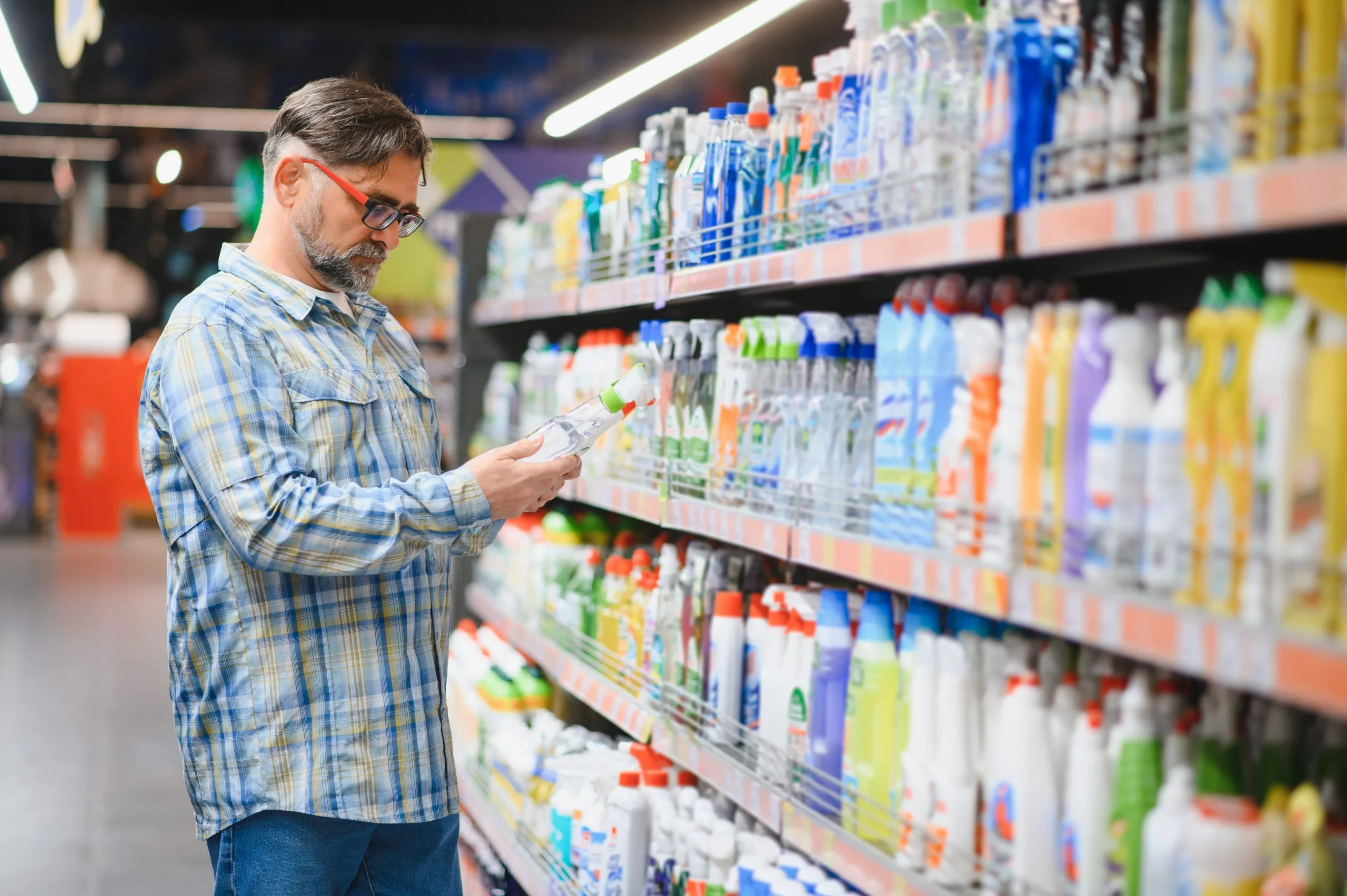 India Face Wash Market Outlook to 2035 man-supermarket-household-chemicals-department-large-selection-products-scaled