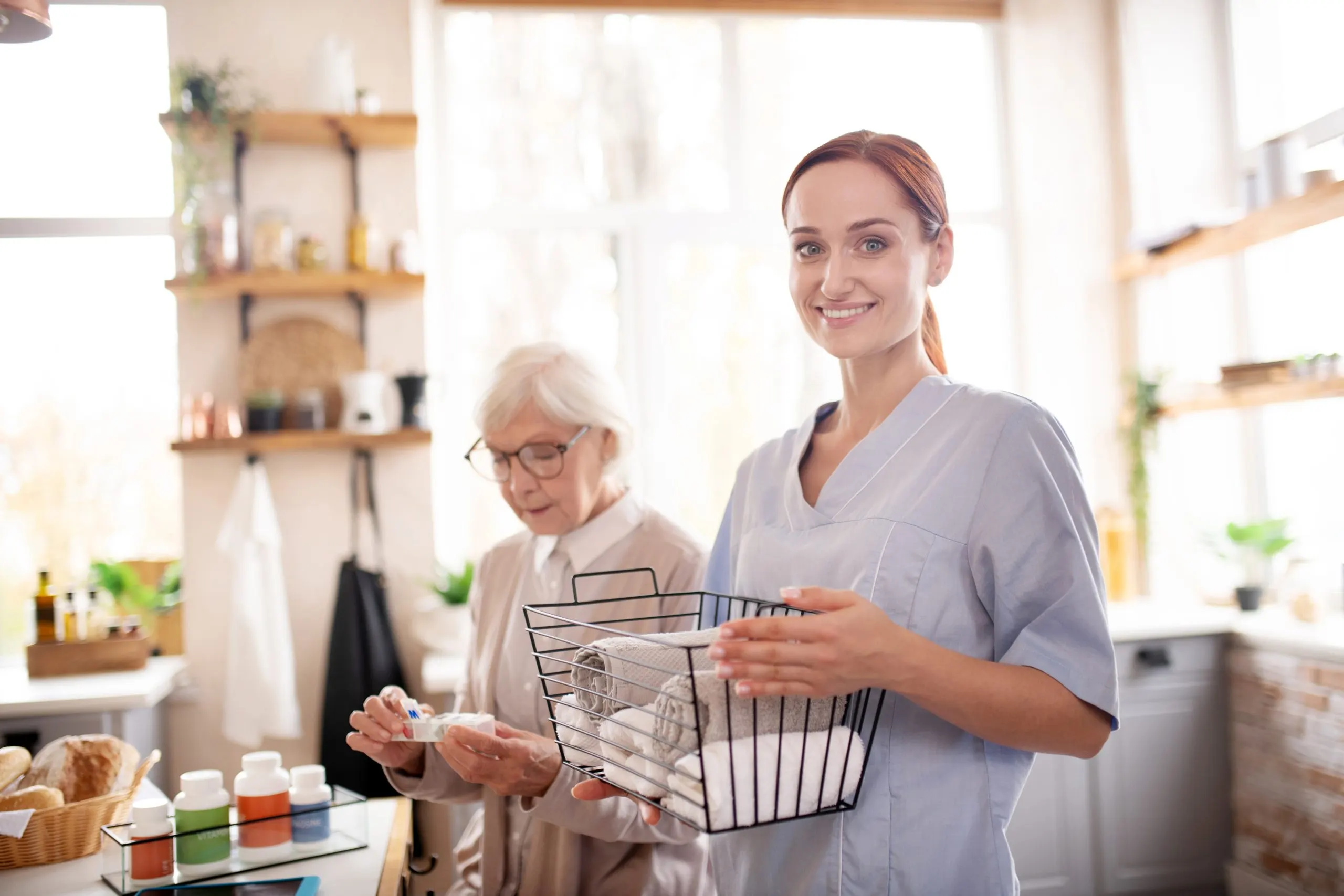 South Africa Home Care Market Outlook to 2035 medical-attendant-standing-near-pensioner-wearing-glasses-scaled