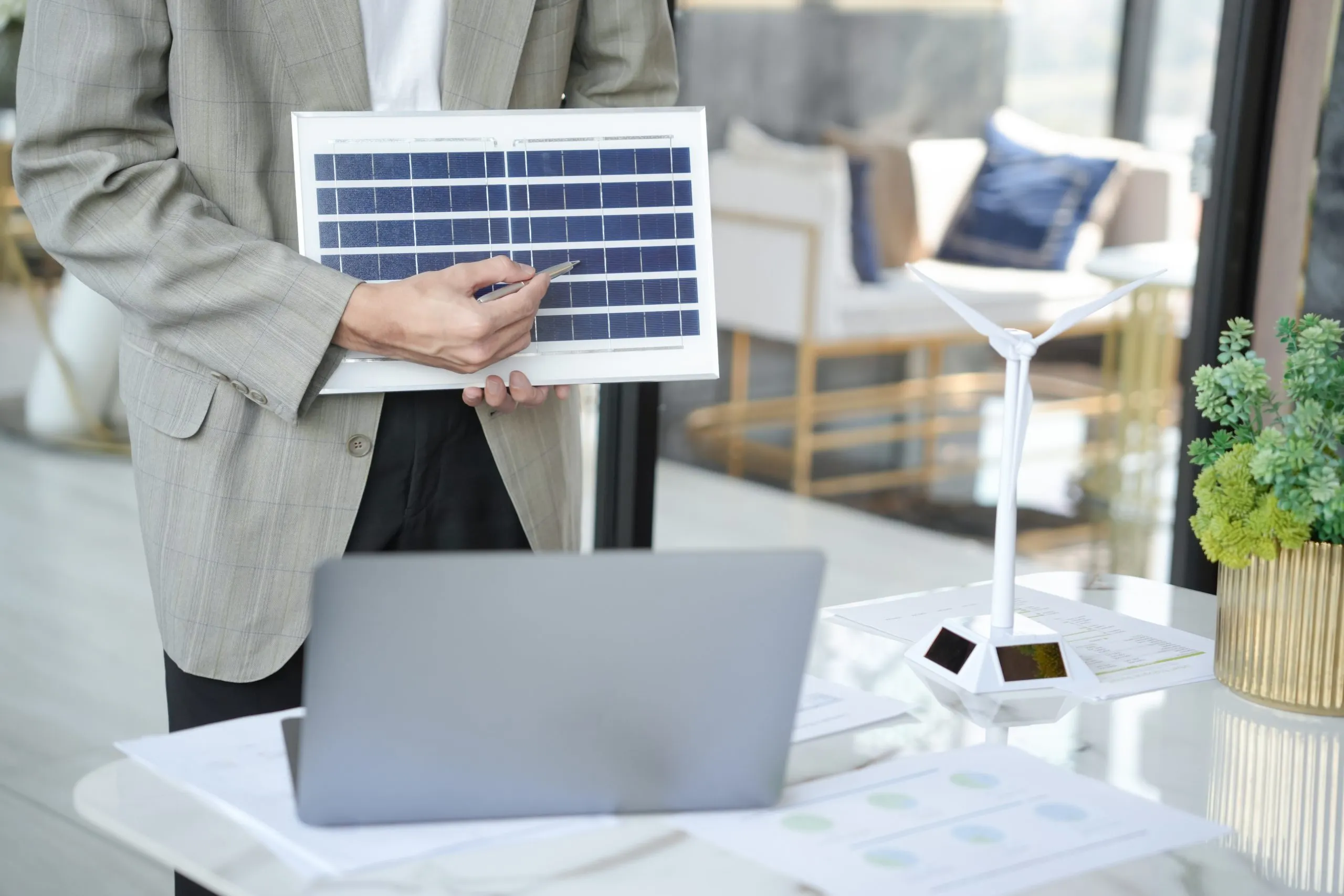 KSA Solar PV Market Outlook, Competitive Landscape and Emerging Opportunities Toward 50% Renewable Power Adoption solar-panels-green-energy-business-man-working-green-eco-friendly-office-business-creative-idea-planing-bio-economy-business-eco-friendly-professional-engineer-sustainable-electricity-scaled