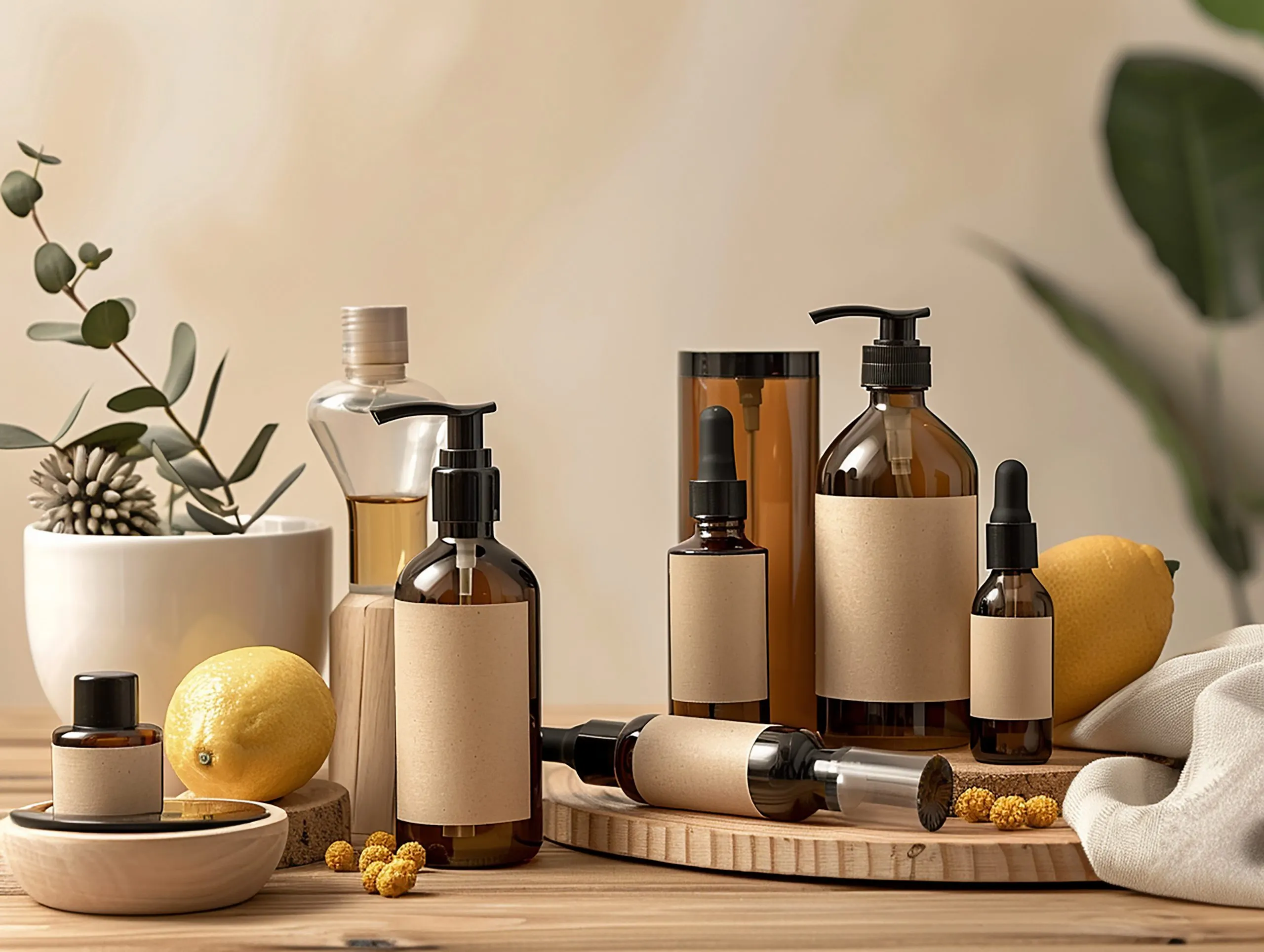 Philippines beauty and personal care products Market Outlook to 2035 tray-various-bottles-perfume-plant-scaled