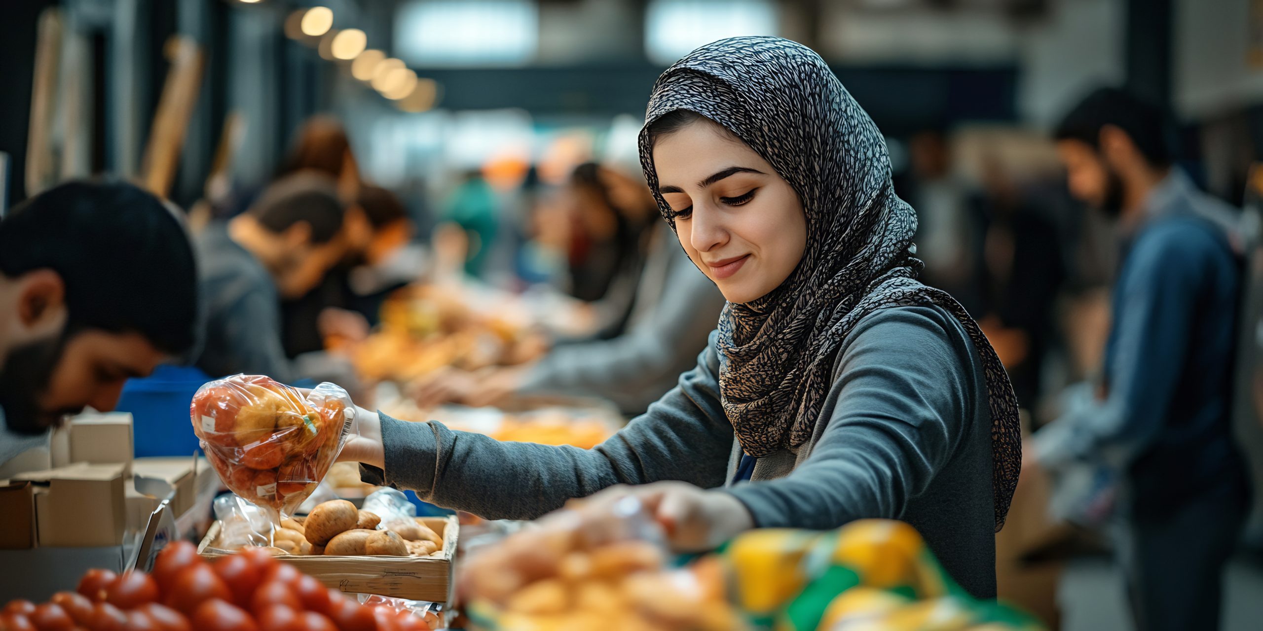KSA Foodservice Market Outlook to 2035 woman-wearing-hijab-selects-produce-busy-market-with-multiple-shoppers-around-scaled