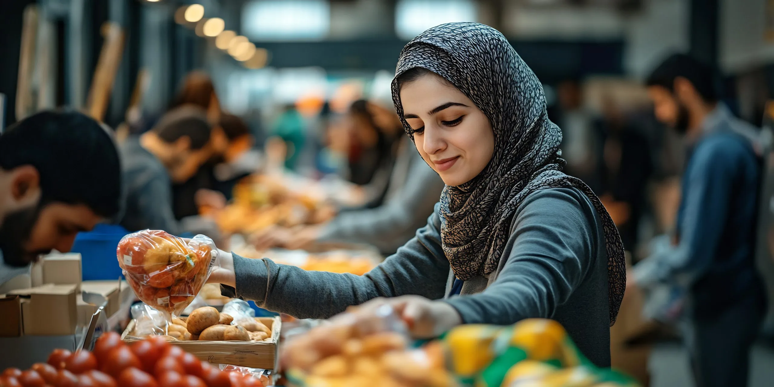 KSA Foodservice Market Outlook to 2035 woman-wearing-hijab-selects-produce-busy-market-with-multiple-shoppers-around-scaled