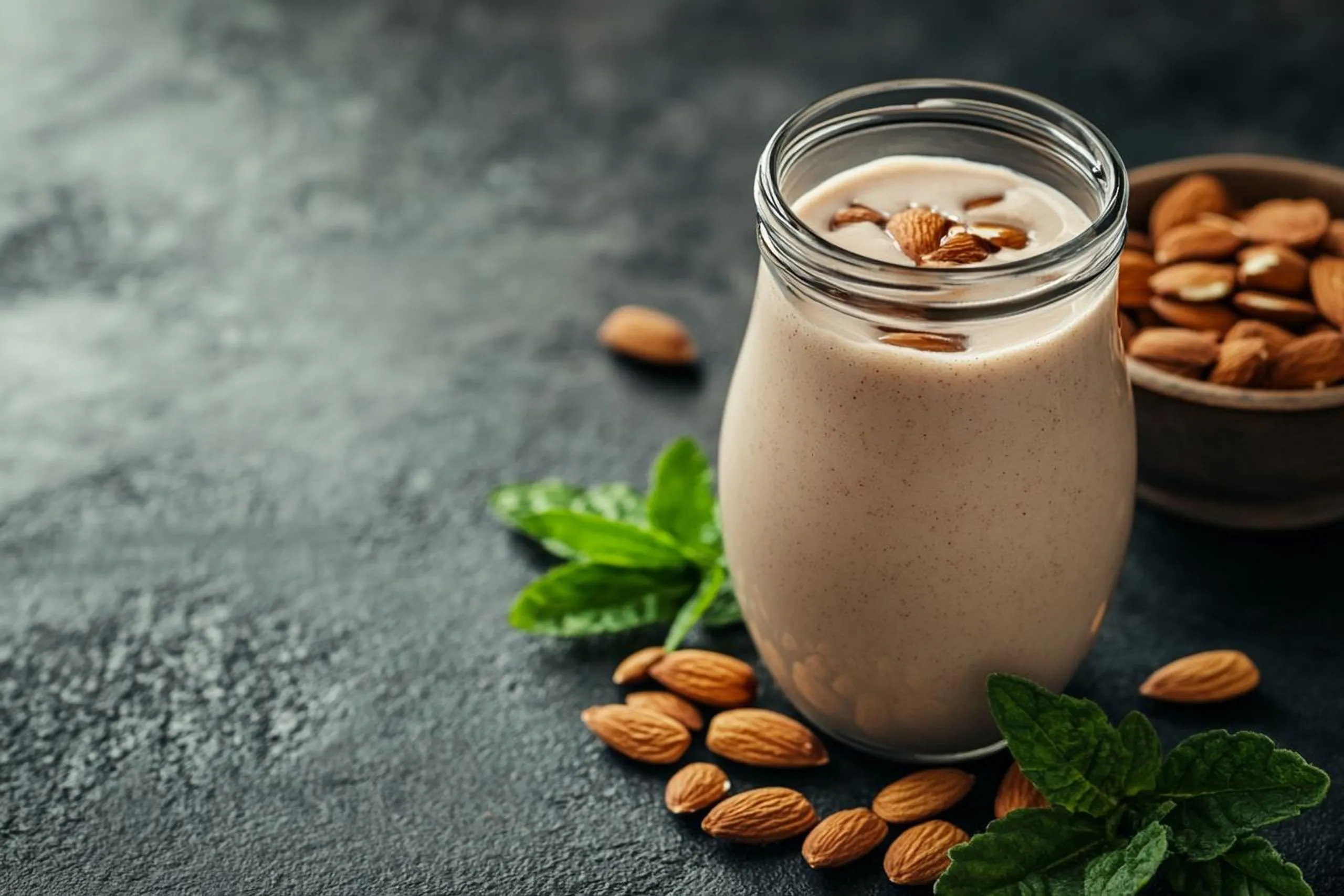 Singapore Almond Milk Market Outlook to 2035 almond-milk-bottle-with-almond-dark-background-scaled