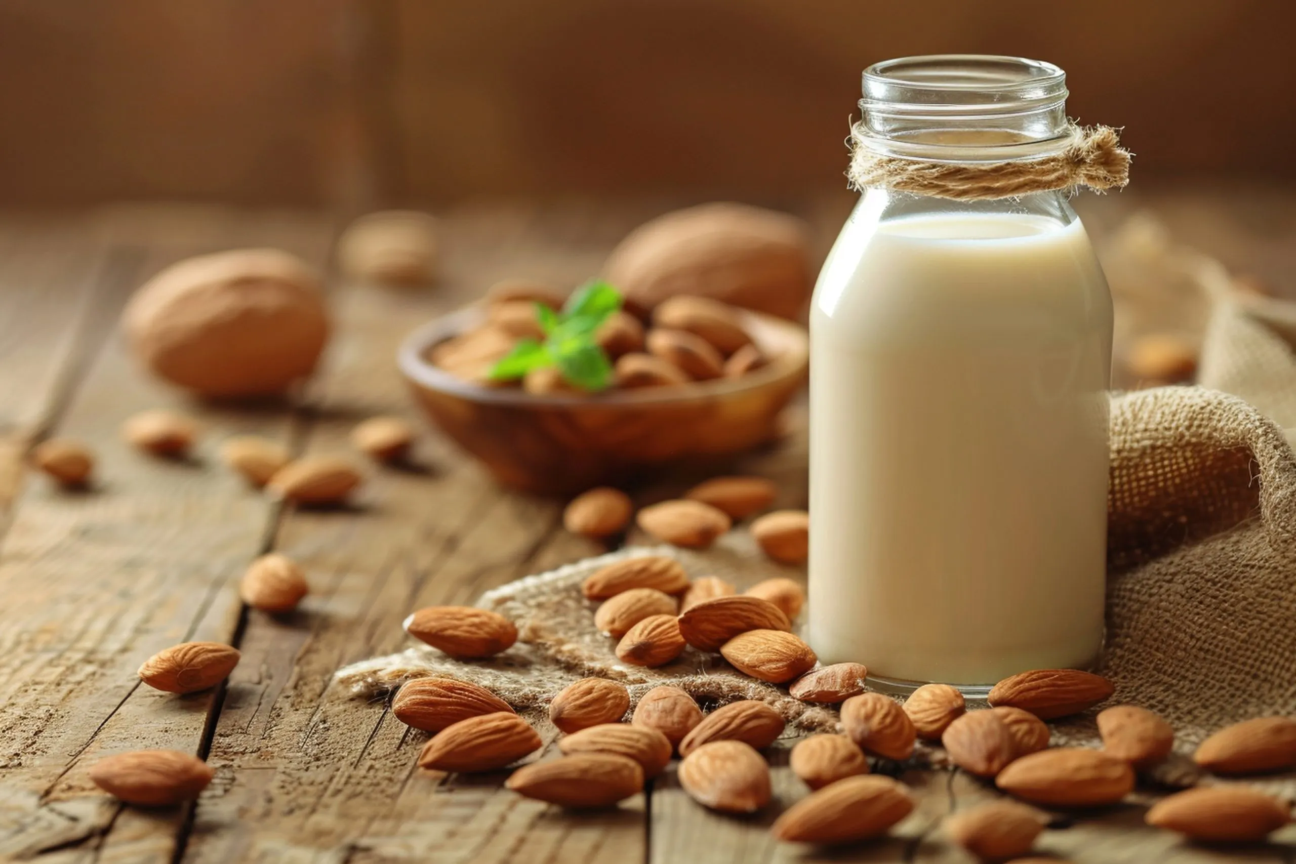 UAE Almond Milk Market Outlook to 2035 bottle-almond-milk-wooden-table-scaled