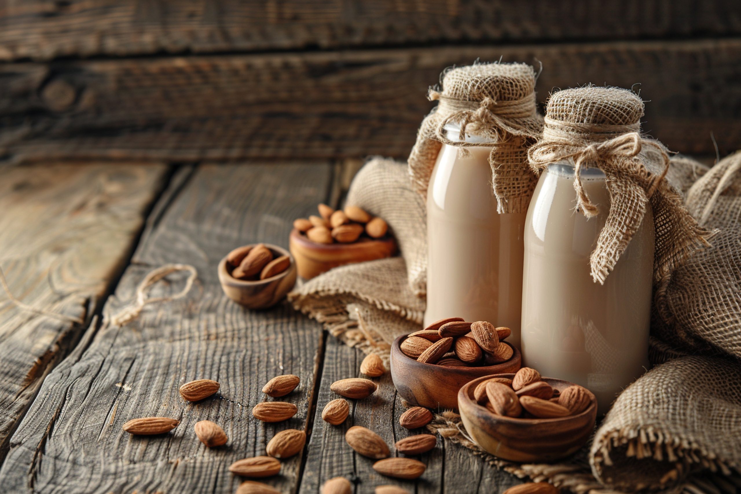 South Africa Almond Milk Market Outlook to 2035 bottles-with-almond-milk-almonds-table-scaled