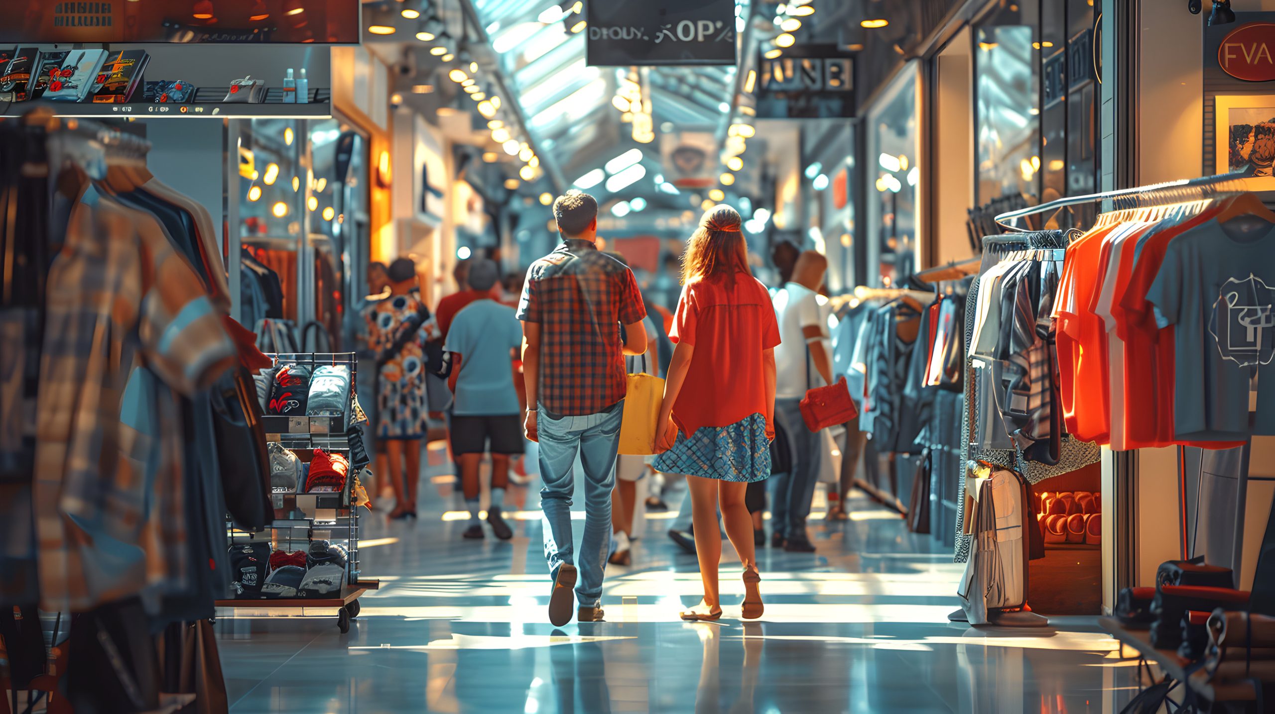 Nigeria Duty Free And Travel Retail Market Outlook to 2035 photo-realistic-portrayal-shoppers-browsing-summer-sale-racks-against-glossy-backdrop-showcasi-scaled