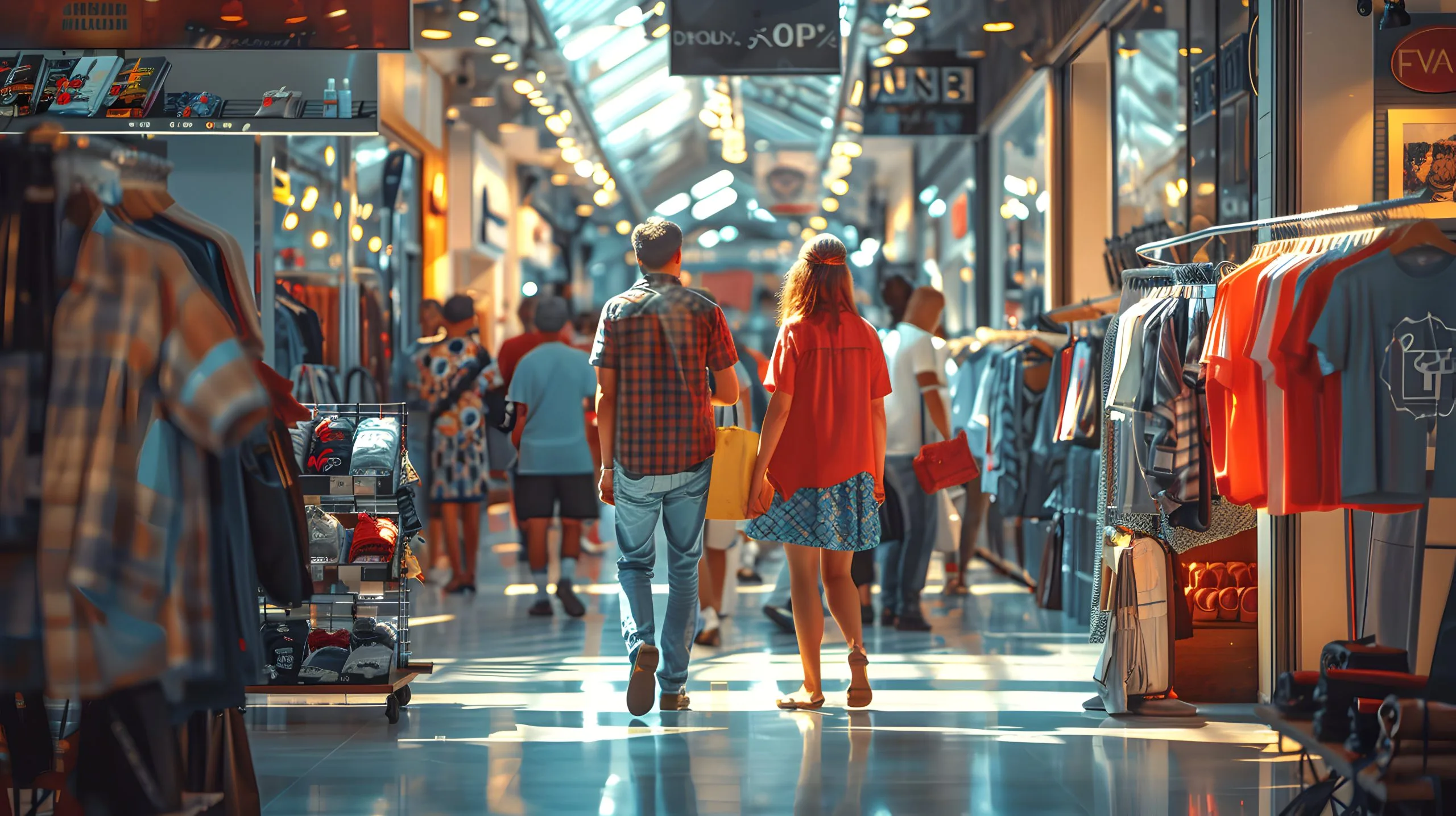 Nigeria Duty Free And Travel Retail Market Outlook to 2035 photo-realistic-portrayal-shoppers-browsing-summer-sale-racks-against-glossy-backdrop-showcasi-scaled