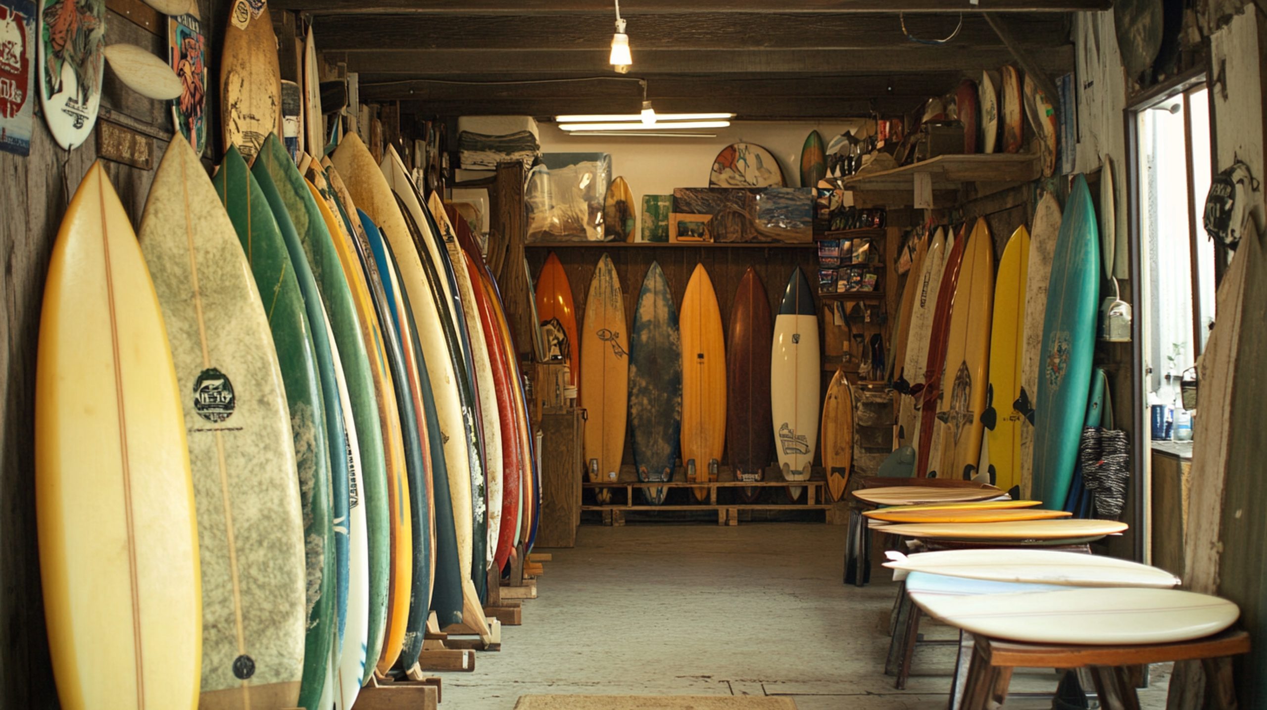 USA Surfing Equipment Market Expands as North America Surfing Equipment Revenue Reaches US$2.07 Billion retro-vintage-surfboards-local-surf-shop-scaled