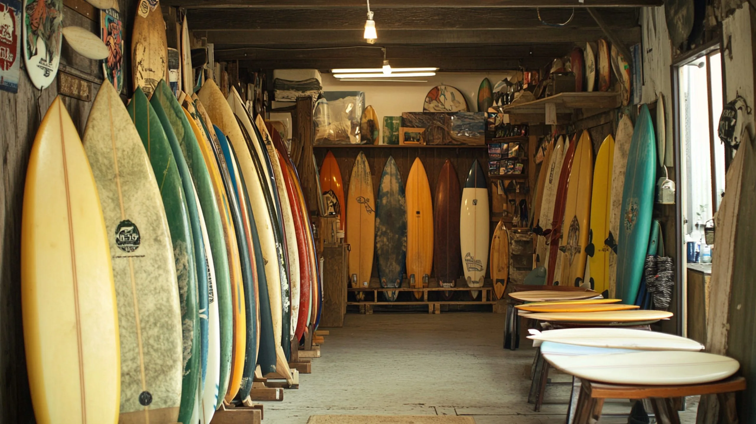 USA Surfing Equipment Market Expands as North America Surfing Equipment Revenue Reaches US$2.07 Billion retro-vintage-surfboards-local-surf-shop-scaled