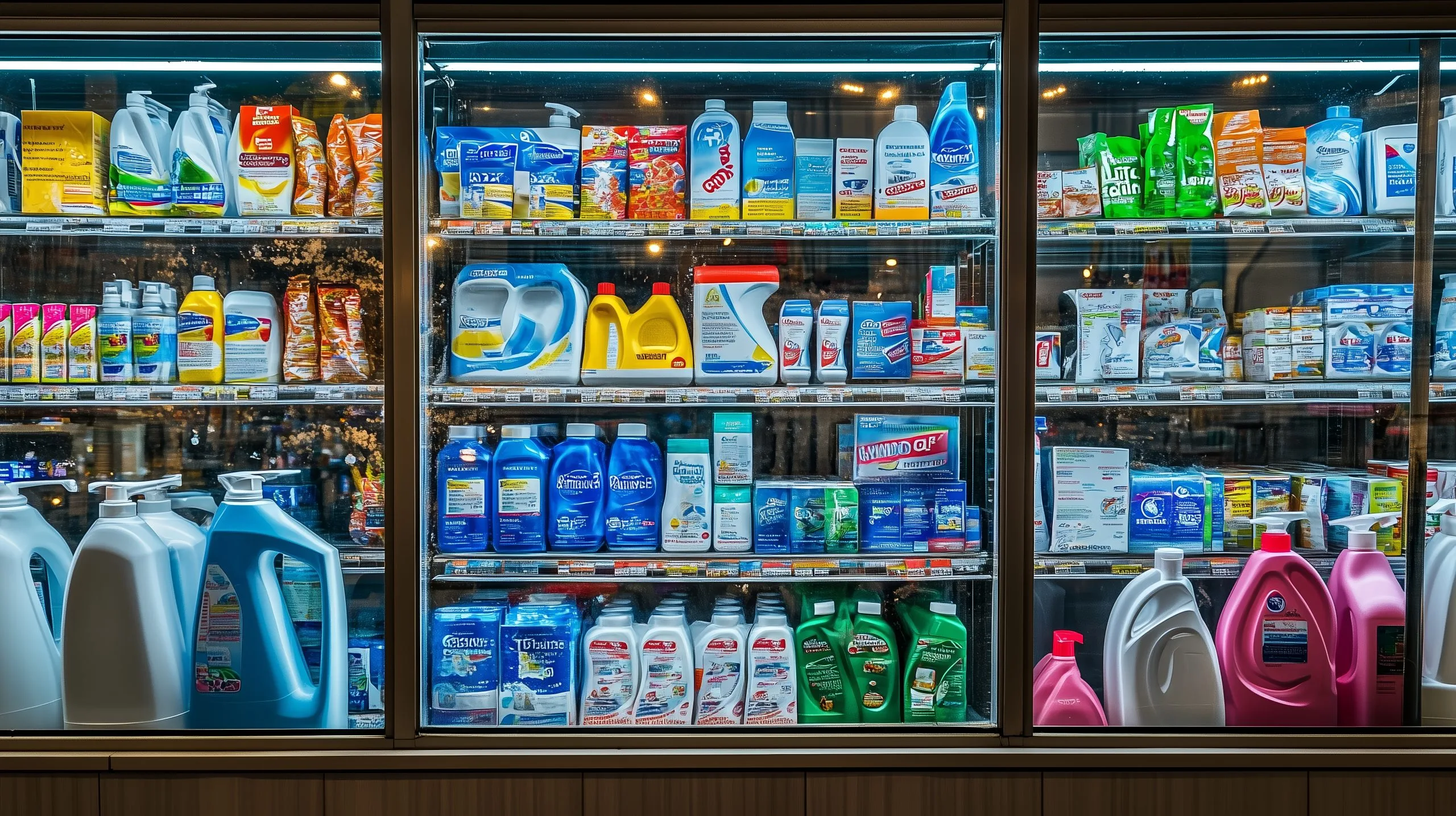 Nigeria Household Cleaners Market Growth Backed by NGN 1.12 trillion Home Care Sales and Value Formats shelves-filled-with-various-cleaning-products-brightly-lit-convenience-store-evening-hours-scaled