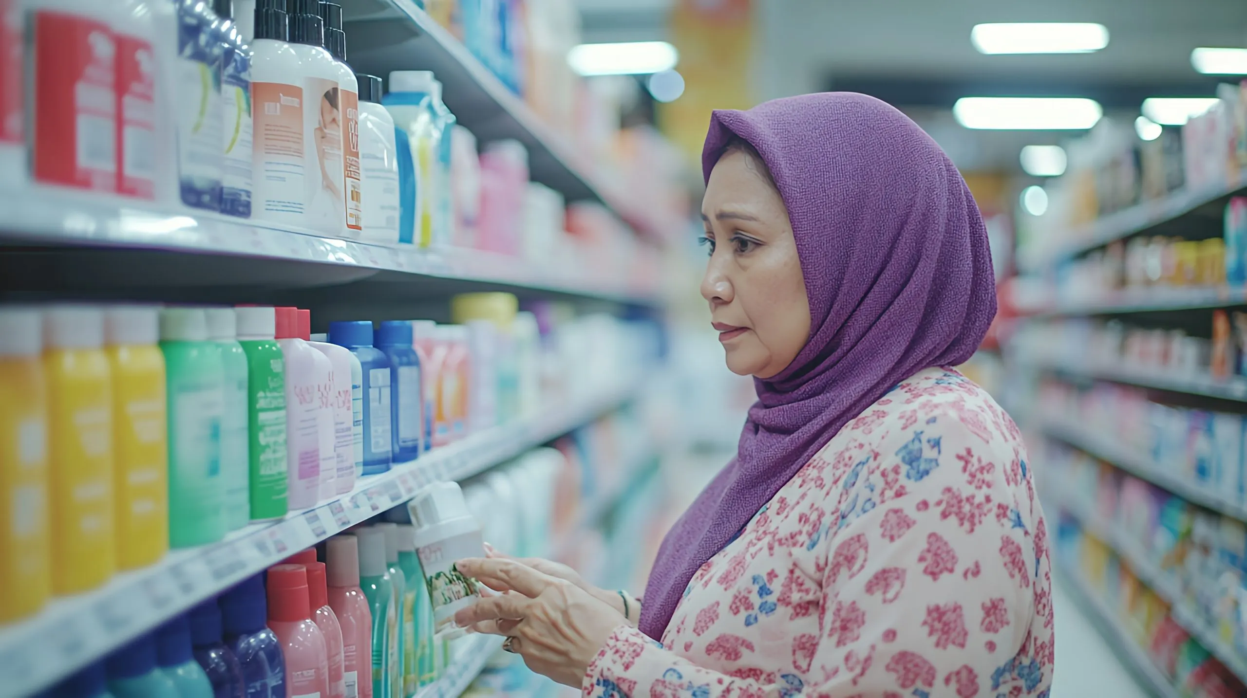 KSA Face Wash Market Surpasses USD 150 Million Driven by Premium Skincare Demand woman-headscarf-chooses-bottle-body-wash-from-supermarket-shelf-scaled