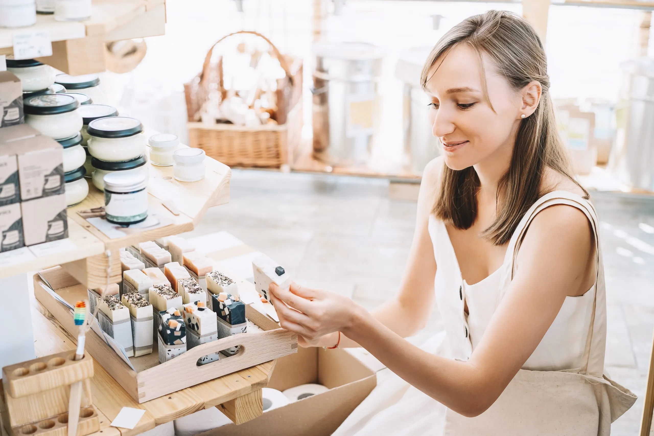 Brazil Organic Personal Care Market Sees Opportunity as Global Organic Personal Care Market Nears USD 45 Billion value woman-with-cotton-bag-buying-personal-hygiene-items-zero-waste-shop-1-scaled