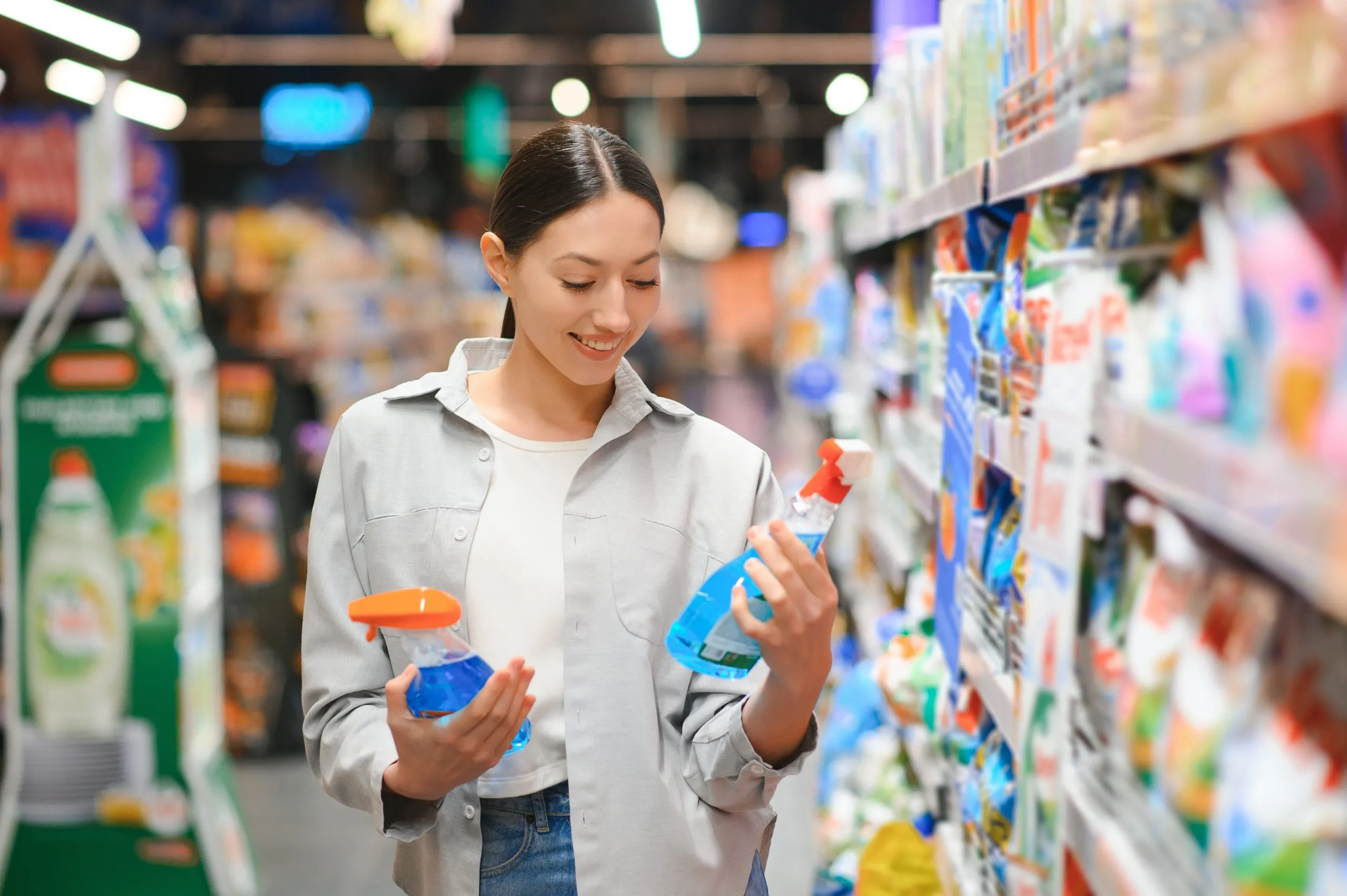Philippines Household Cleaners Market to Grow at 15.29 Percent CAGR as Hygiene Awareness Rises young-woman-household-chemistry-department-supermarket-1-scaled