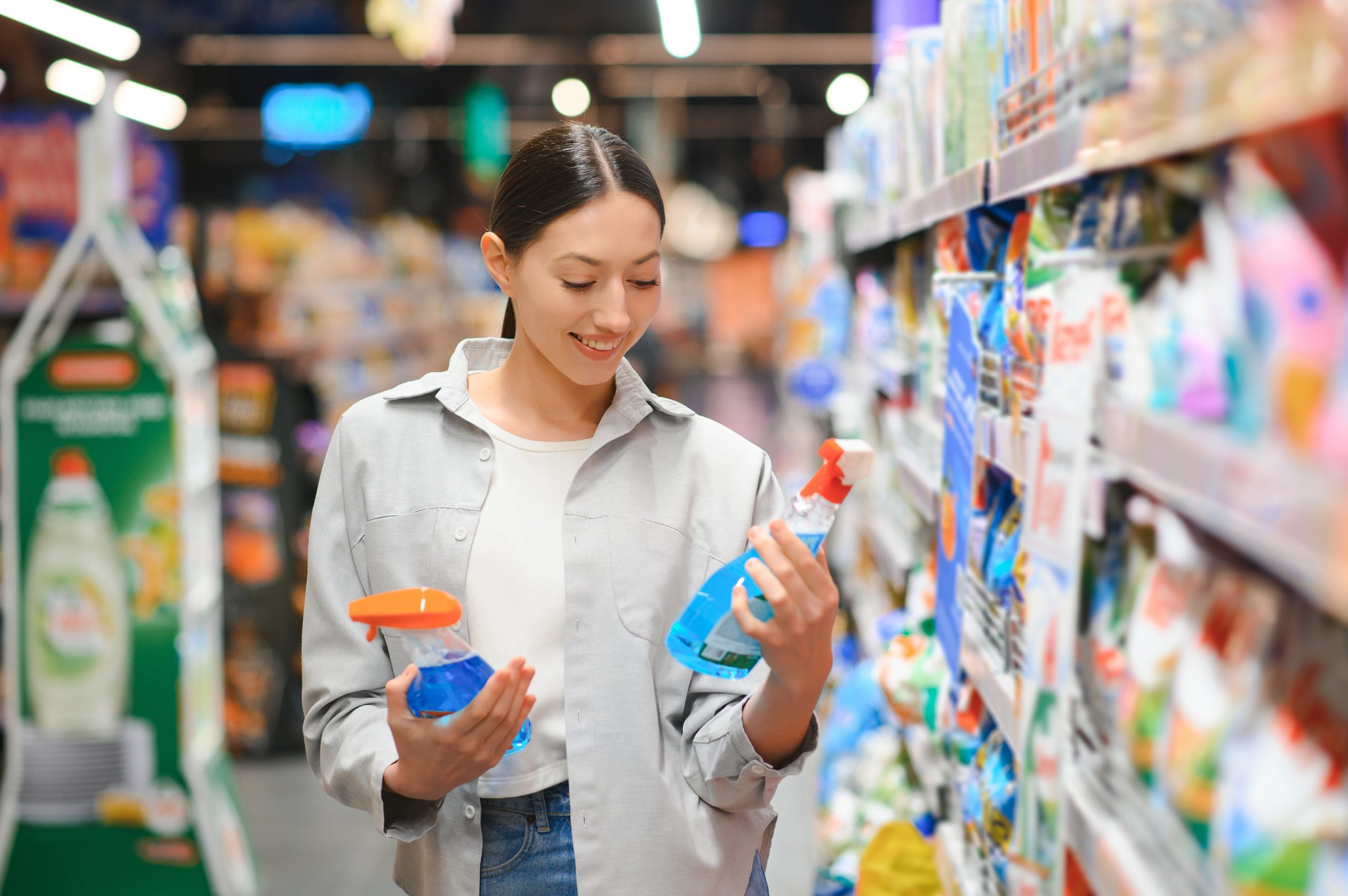 South Africa Household Cleaners Market Growth Fueled by 4.53% CAGR and Everyday Cleaning Demand young-woman-household-chemistry-department-supermarket-scaled