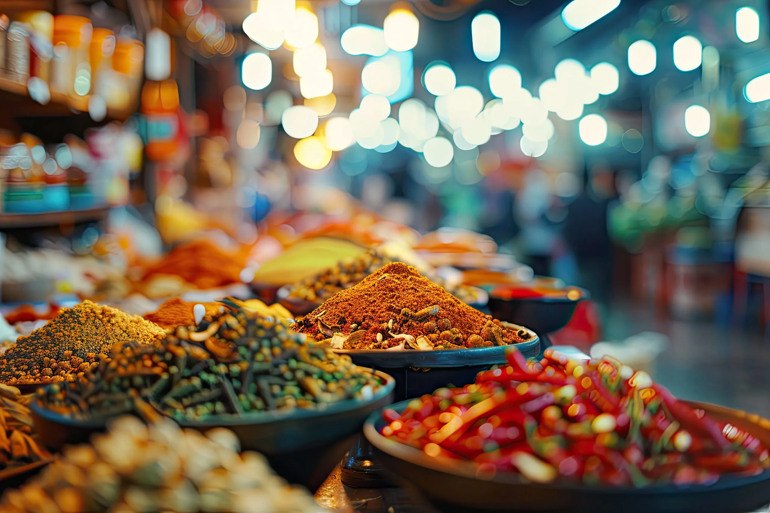 UAE Food Flavor and Enhancer Market Outlook to 2035 blurred-traditional-market-with-aromatic-spices-scaled