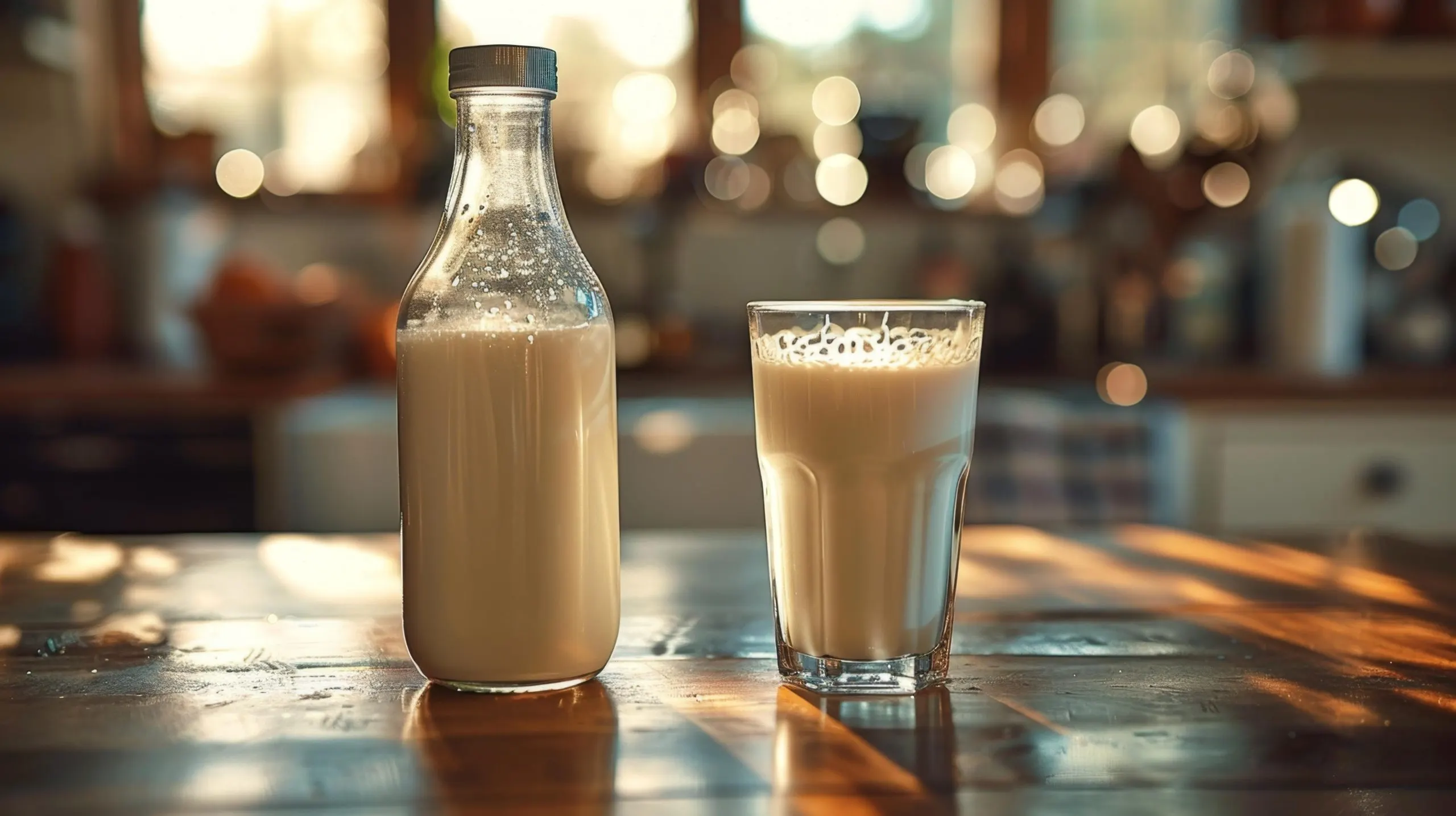 Philippines Sour Milk Drinks Market Expands at Over 6 Percent CAGR as Yogurt Drinks and Probiotic Beverages Gain Traction bottle-glass-milk-wooden-table-generative-ai-scaled