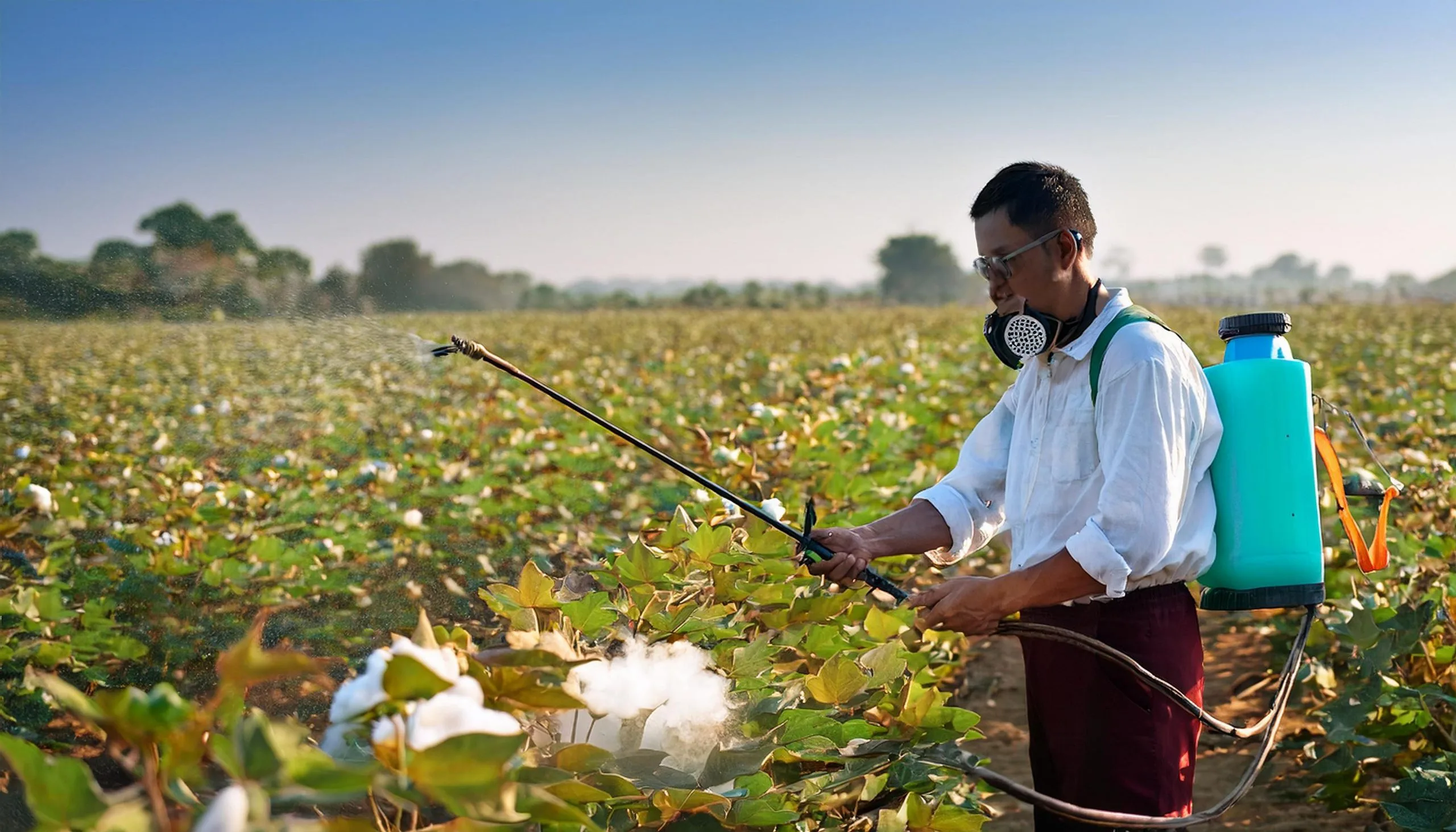 South Africa Insecticide Market Benefits as Africa Crop Protection Chemicals Grow at 3.37 Percent CAGR cotton-farmer-spraying-pesticide-serene-rural-scene-scaled