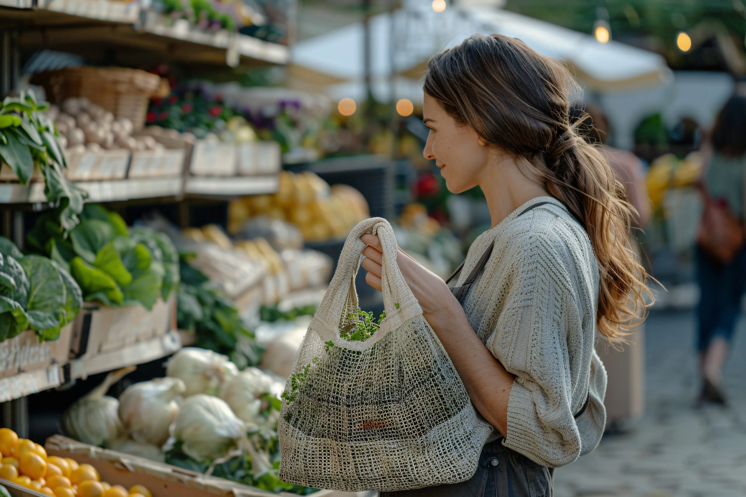 UAE Zero Waste Grocery Stores Market Builds Opportunity as Online Grocery Growth Reaches 19.70 Percent CAGR female-selects-produce-local-market-with-focus-sustainability-using-environmentallyfriendly-cotton-mesh-bags-shopping-scaled