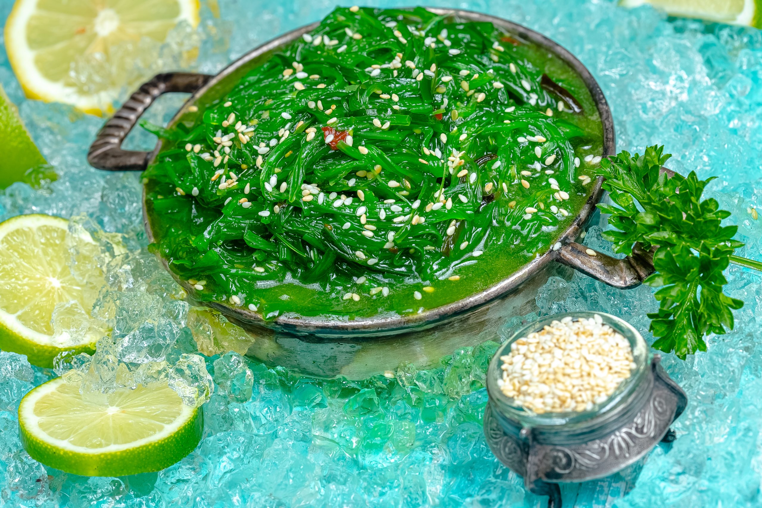 Vietnam Algae Omega 3 Ingredient Market Outlook to 2035 green-salad-chuka-with-sprinkled-sesame-seeds-lie-rustic-vintage-plate-pan-blue-sea-ice-scaled