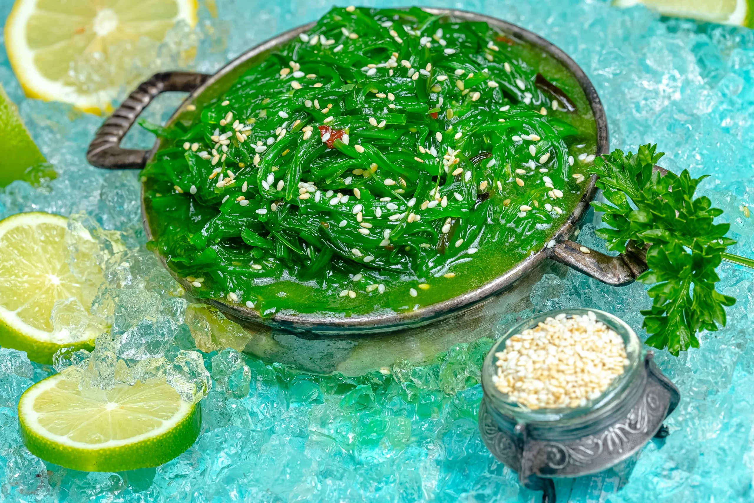 Vietnam Algae Omega 3 Ingredient Market Outlook to 2035 green-salad-chuka-with-sprinkled-sesame-seeds-lie-rustic-vintage-plate-pan-blue-sea-ice-scaled