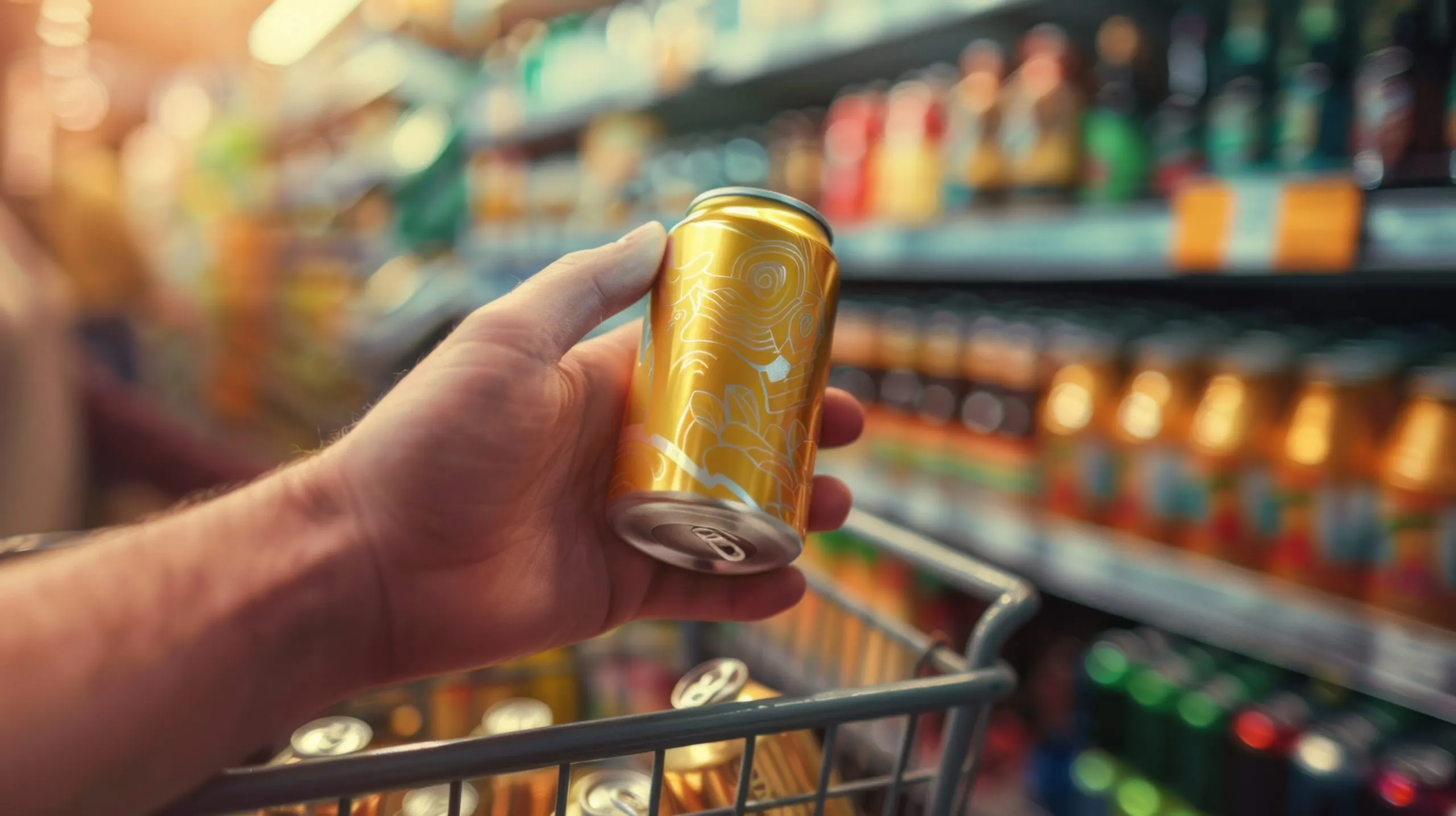 UAE Energy Drink Market Outlook to 2035 person-is-holding-can-beer-shopping-cart-scaled