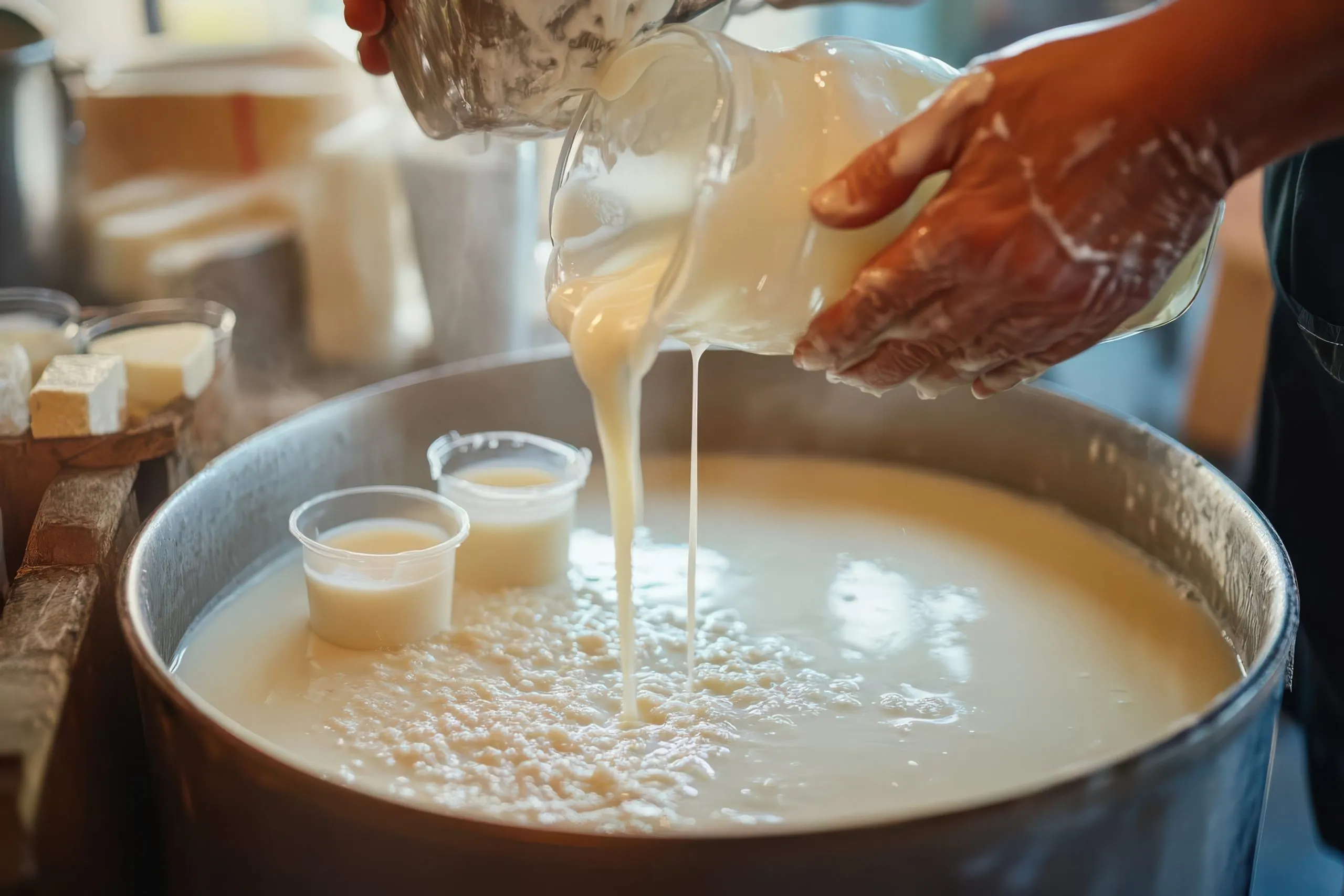 India Reconstituted Milk Market Set for 9.6% CAGR Growth Amid Rising Demand for Shelf-Stable Dairy Products person-pours-milk-into-large-container-showcasing-dairy-production-process-scaled