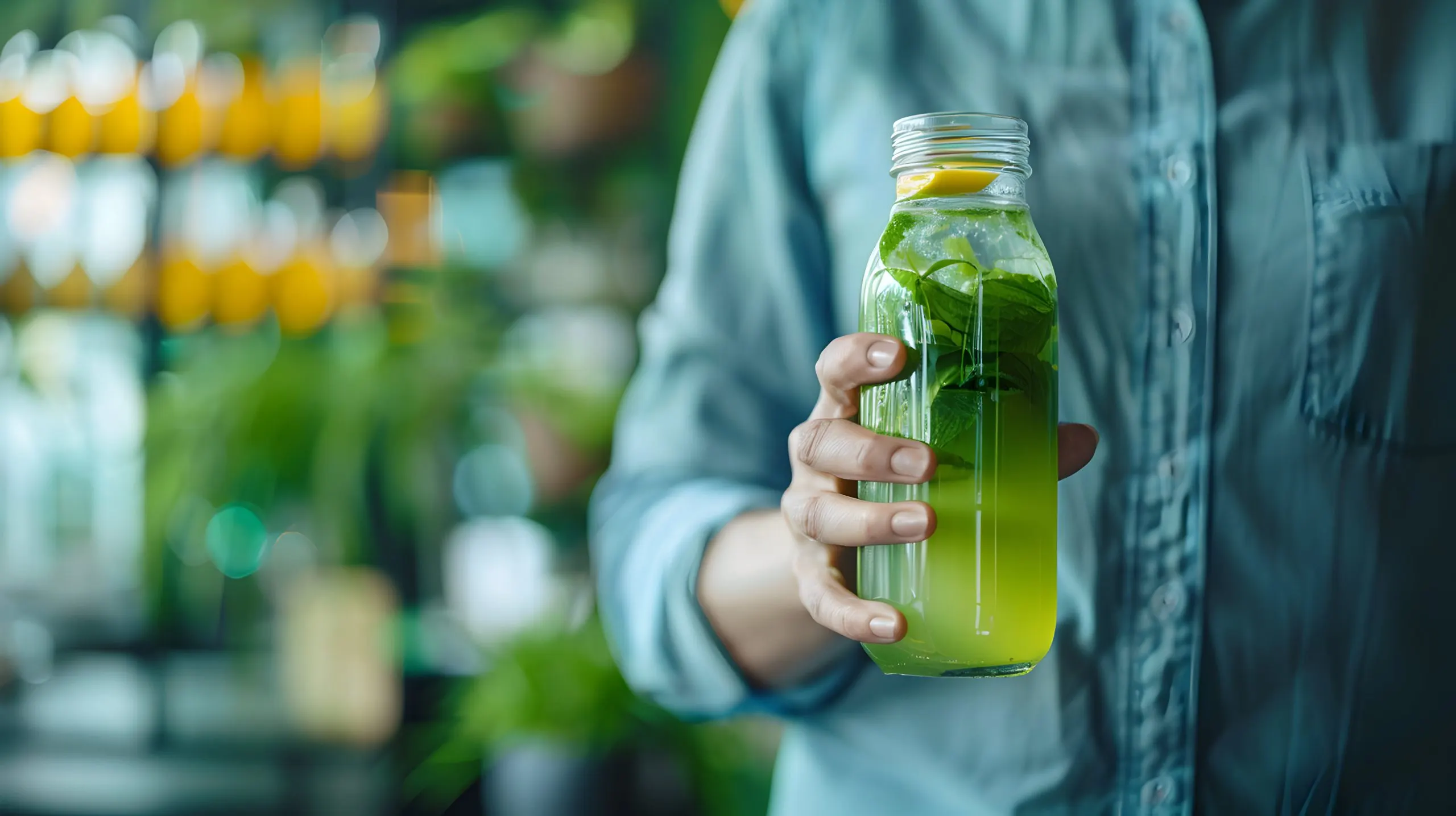 UK Health Drinks Market Gains Traction as Functional Drinks Spending Rises 13 Percent Year on Year photo-realistic-office-worker-with-detox-drink-stretching-guide-workplace-detox-stock-photo-scaled