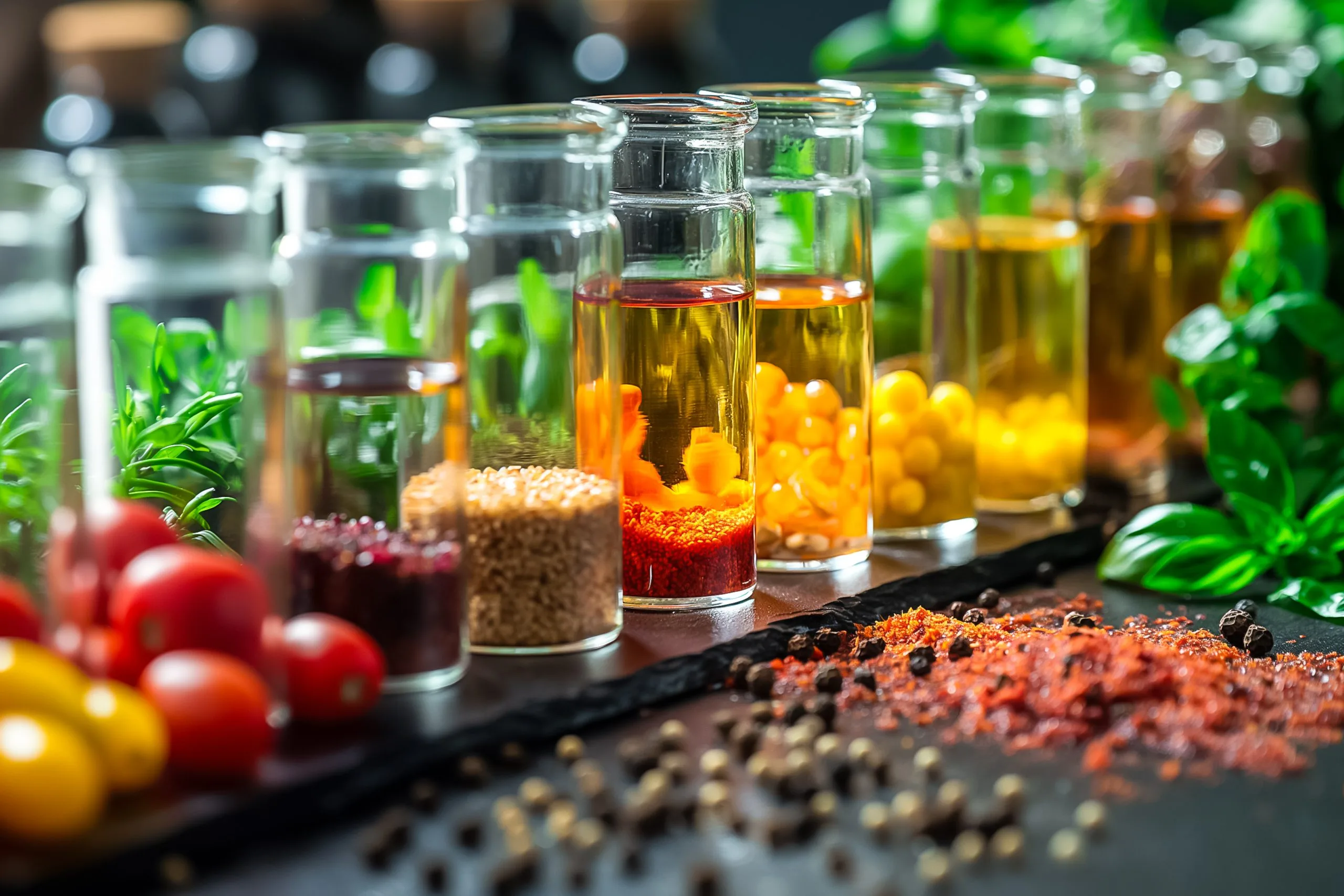 South Africa Food Enzymes Market Outlook to 2035 variety-herbs-spices-are-showcased-clear-jars-alongside-fresh-tomatoes-green-leaves-arrangement-highlights-vibrant-colors-textures-creating-lively-kitchen-atmosphere-scaled